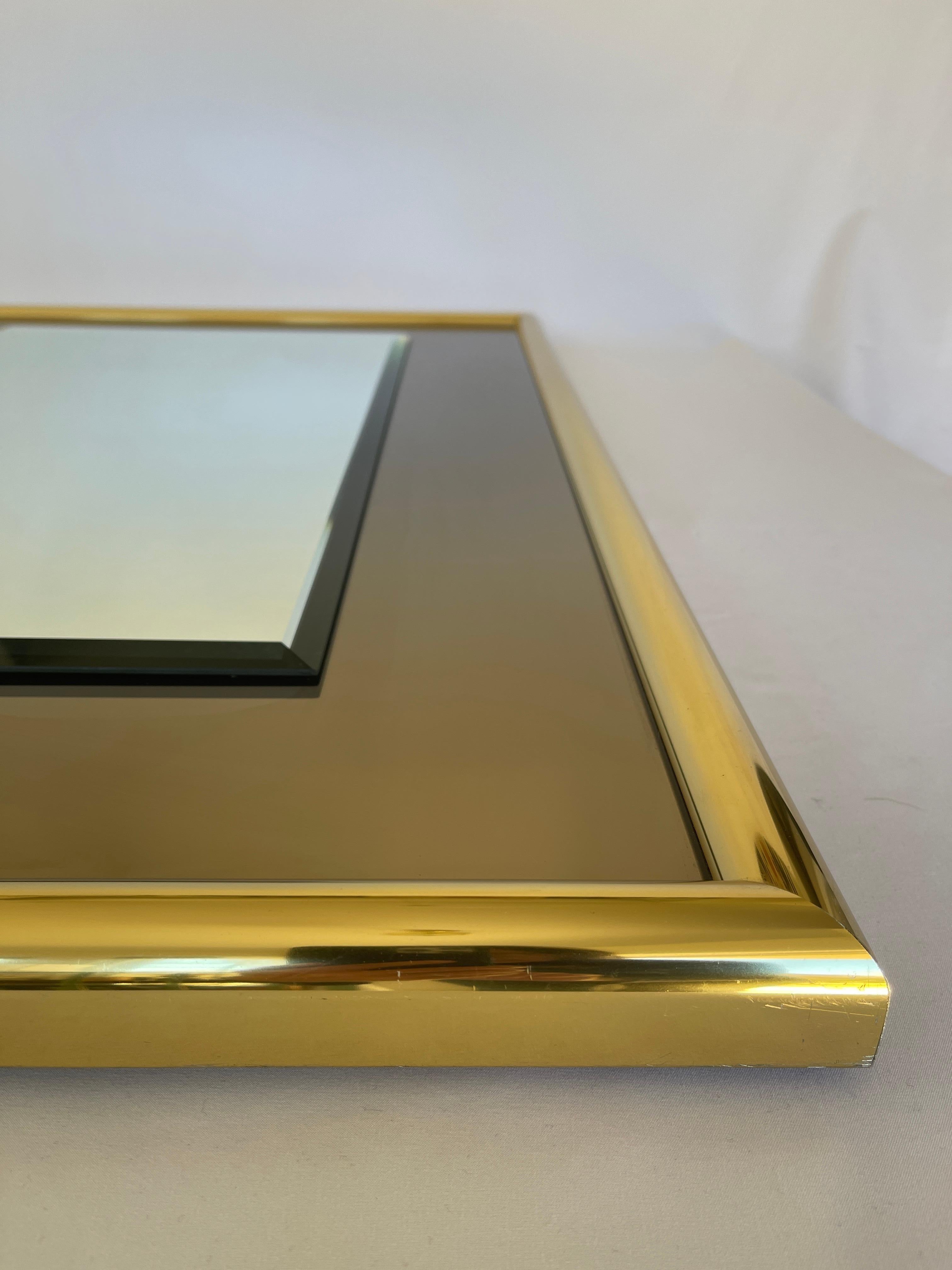 1970s Smoke Glass Rectangular Mirror with Brass Frame In Good Condition For Sale In New York, NY