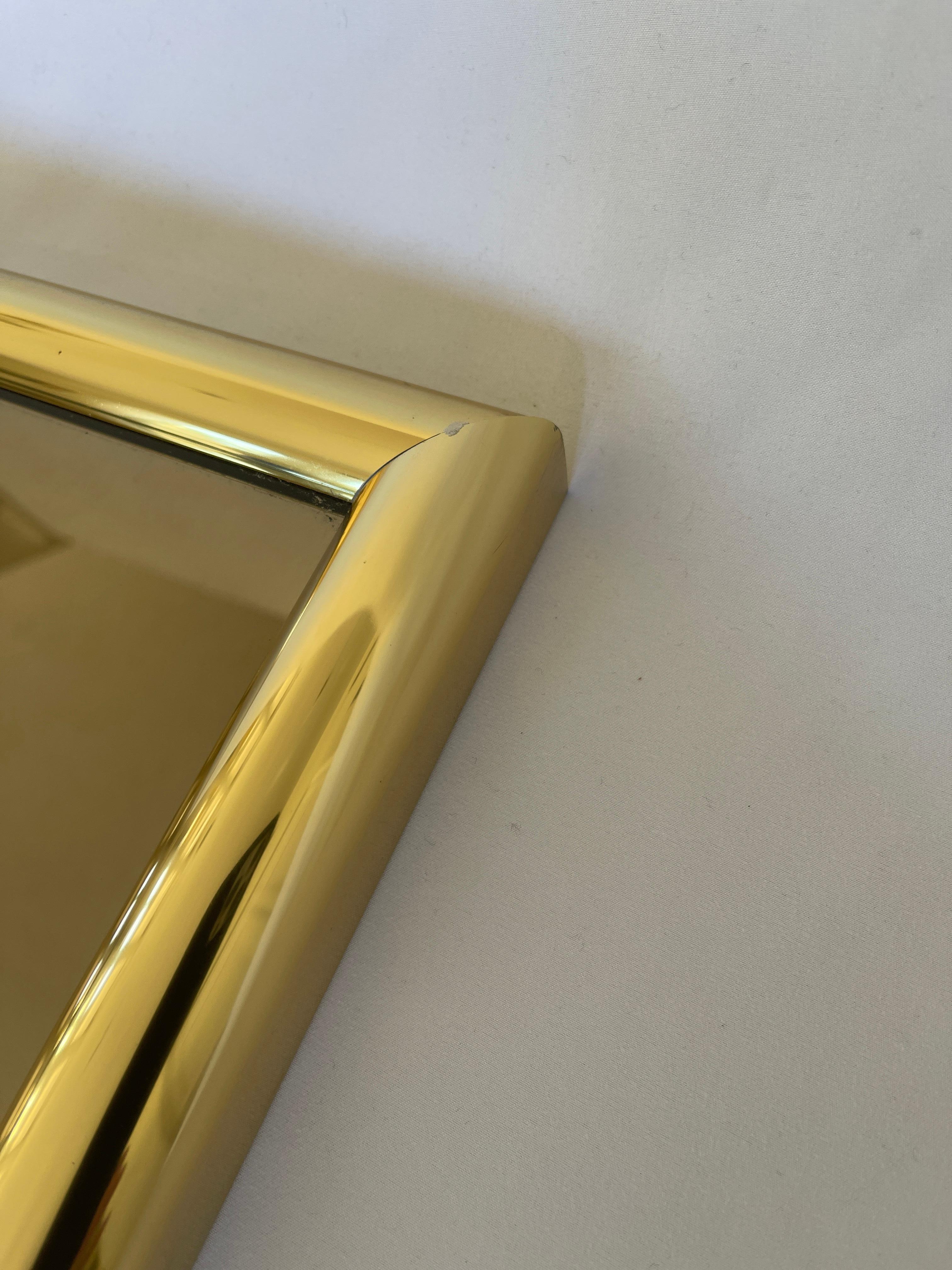 20th Century 1970s Smoke Glass Rectangular Mirror with Brass Frame For Sale