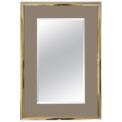 1970s Smoke Glass Rectangular Mirror with Brass Frame