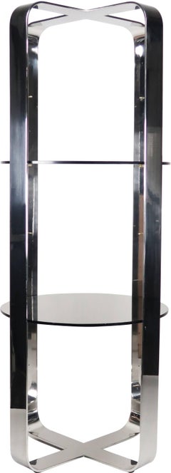 1970s Smoked Glass and Chrome Etagère