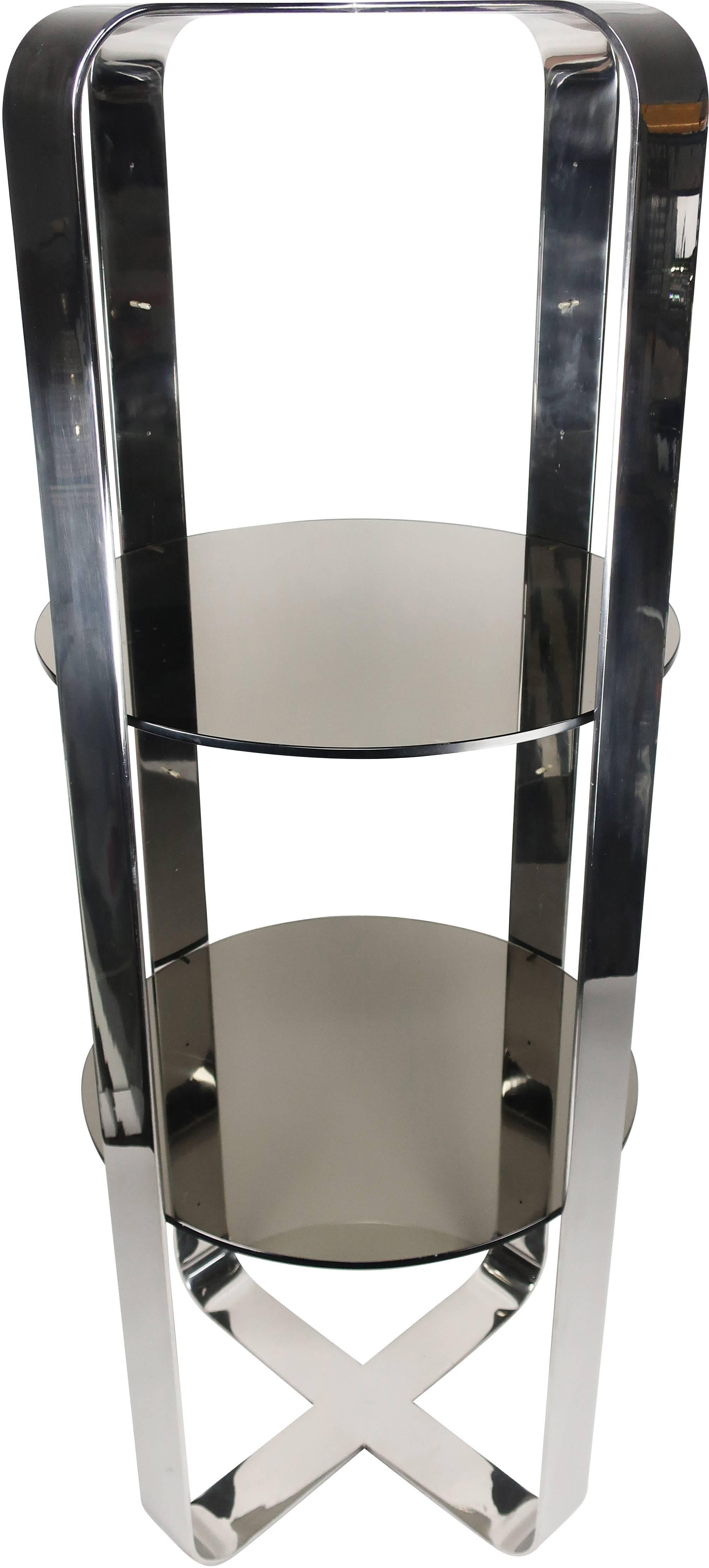 Mid-Century Modern 1970s Smoked Glass and Chrome Etagère