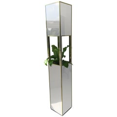 1970s Smoked Mirrored Pedestal Lamp and Plant Stand