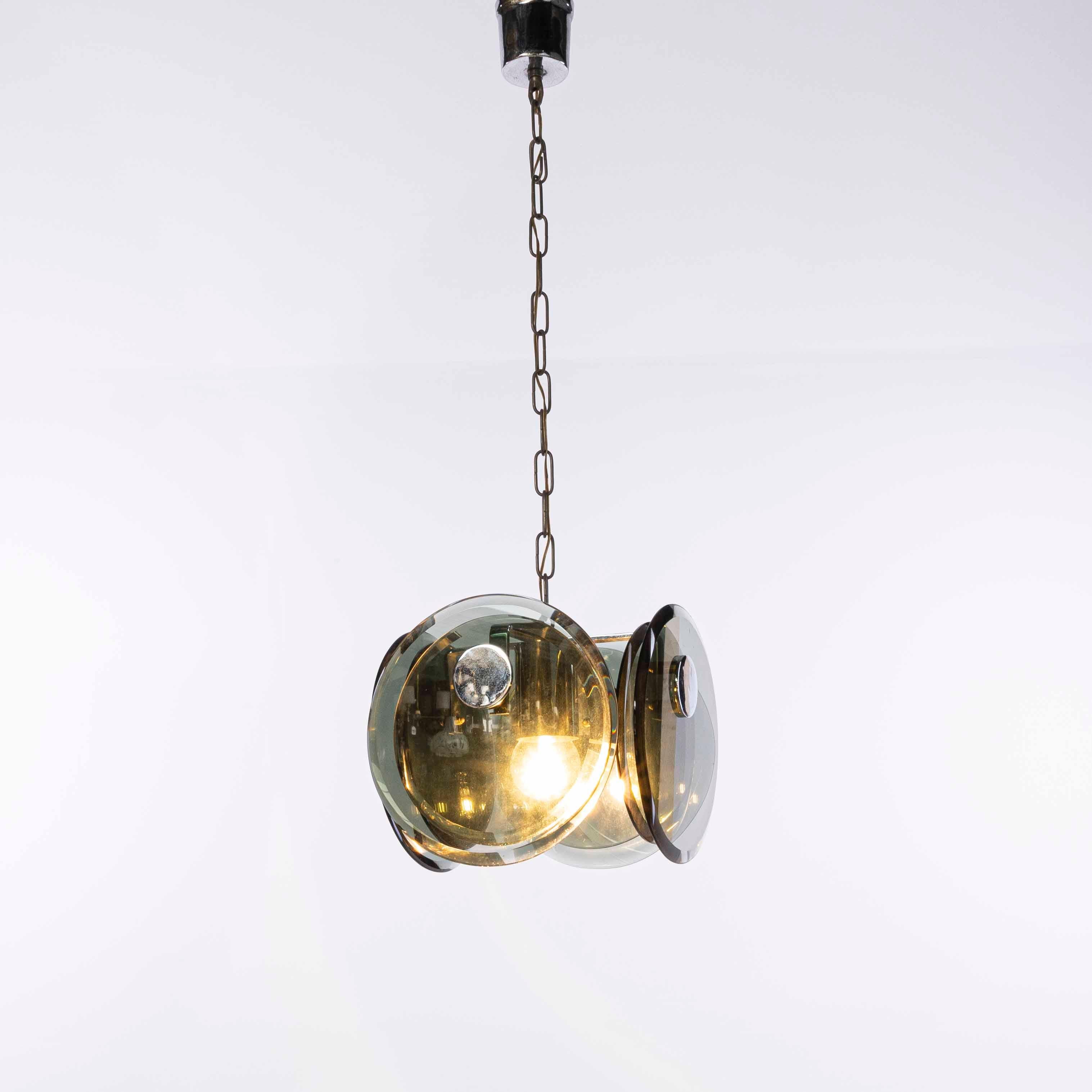 1970s Smokey Glass and Chrome Pendant by Veca In Good Condition For Sale In Schoorl, NL