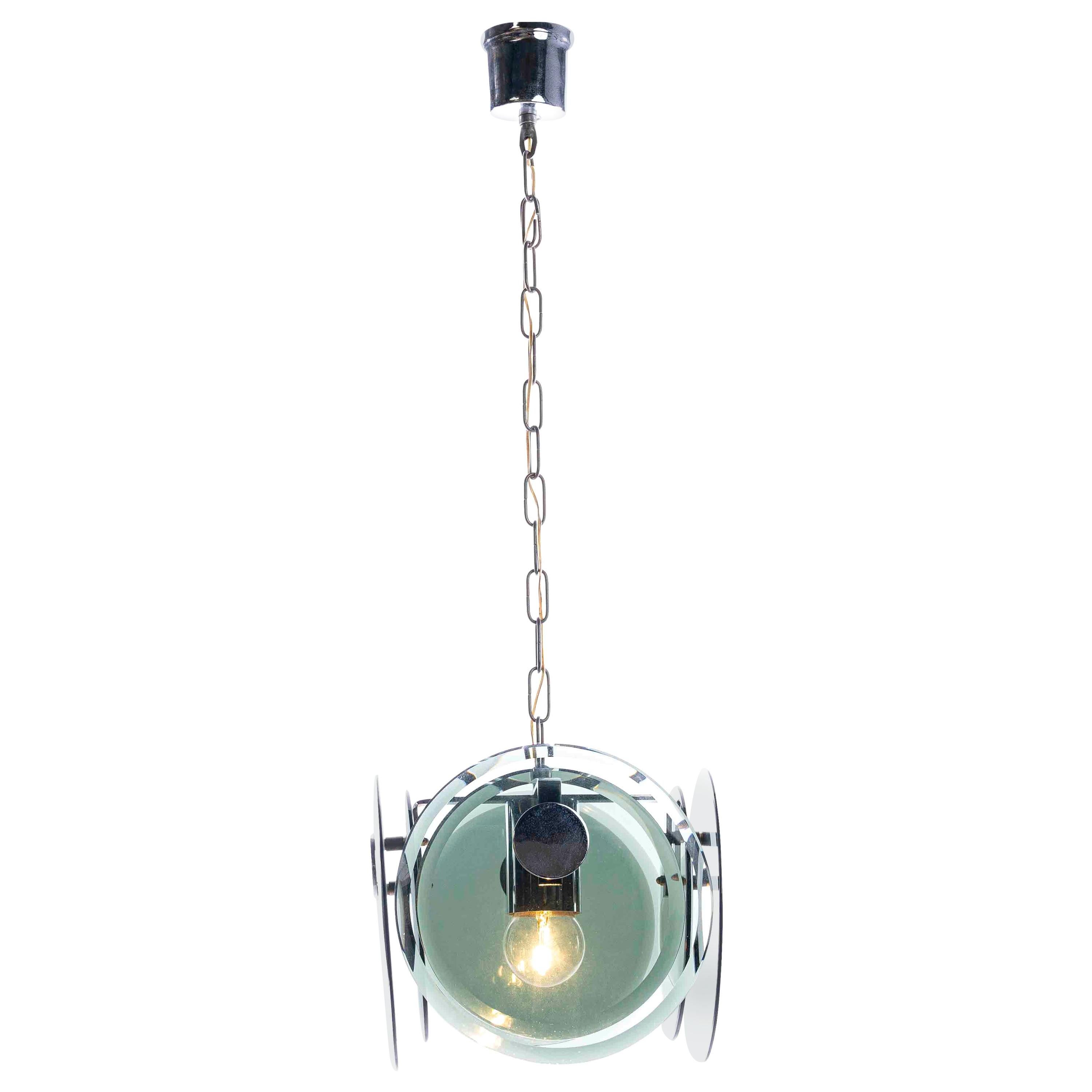 Lampe à suspension en verre fumé et chrome des années 1970 par Veca