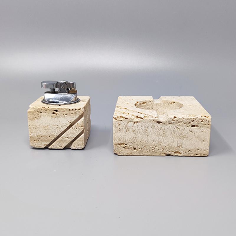 1970s Gorgeous smoking set by F.lli Mannelli in travertine with ashtray and table lighter, everything is handmade carved. Made in Italy. The table lighter works. This smoking set is in excellent condition.
Dimension :
Table Lighter
2,36