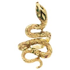 1970s Snake Ring Yellow Gold Ring with Emerald Eyes