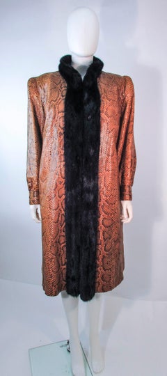 1970's Snakeskin Coat with Mink Trim and Sheared Detachable Lining Size 4 6 8