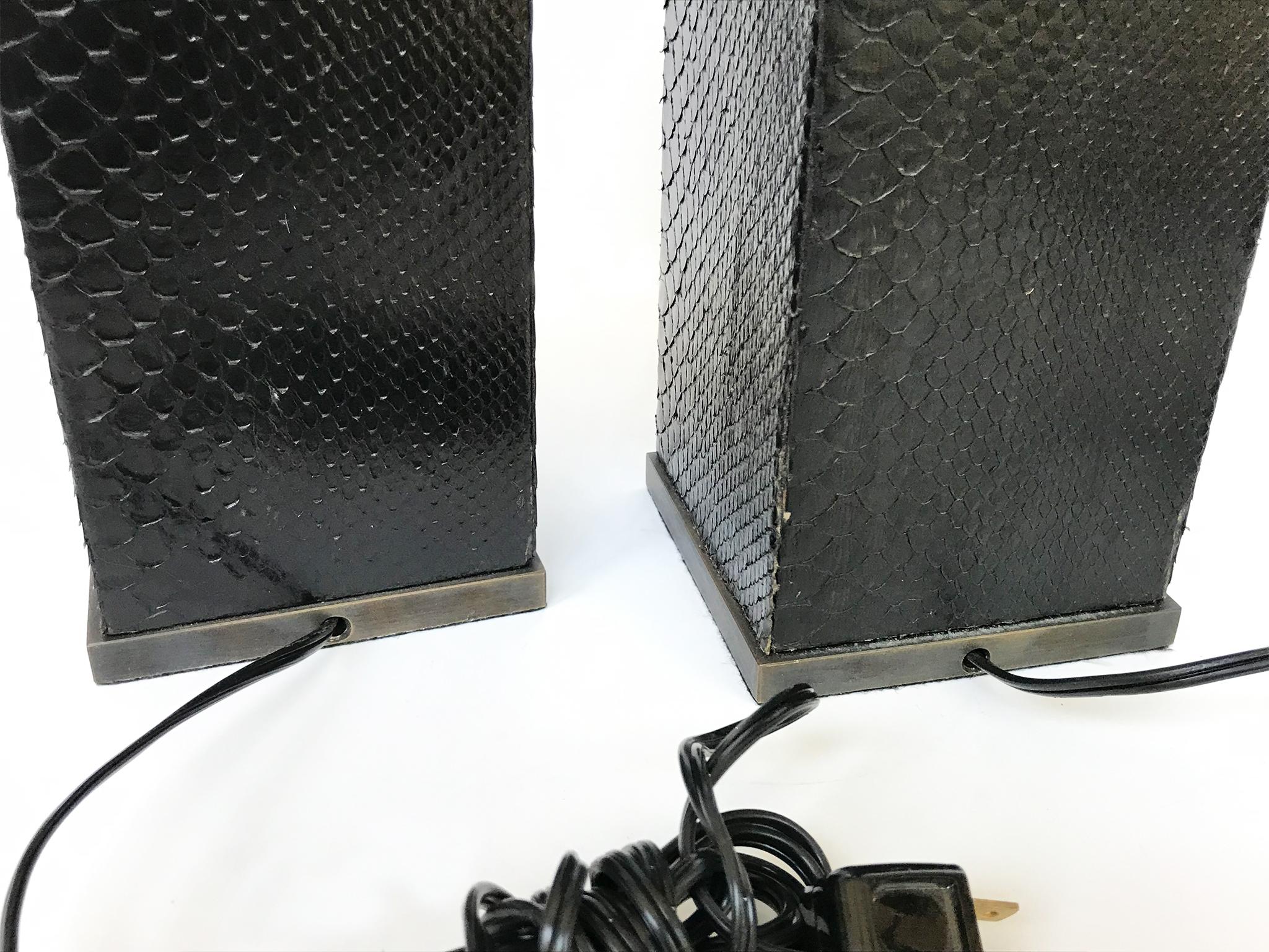 Pair of 1970s Snakeskin Table Lamps in the Style of Karl Springer 8