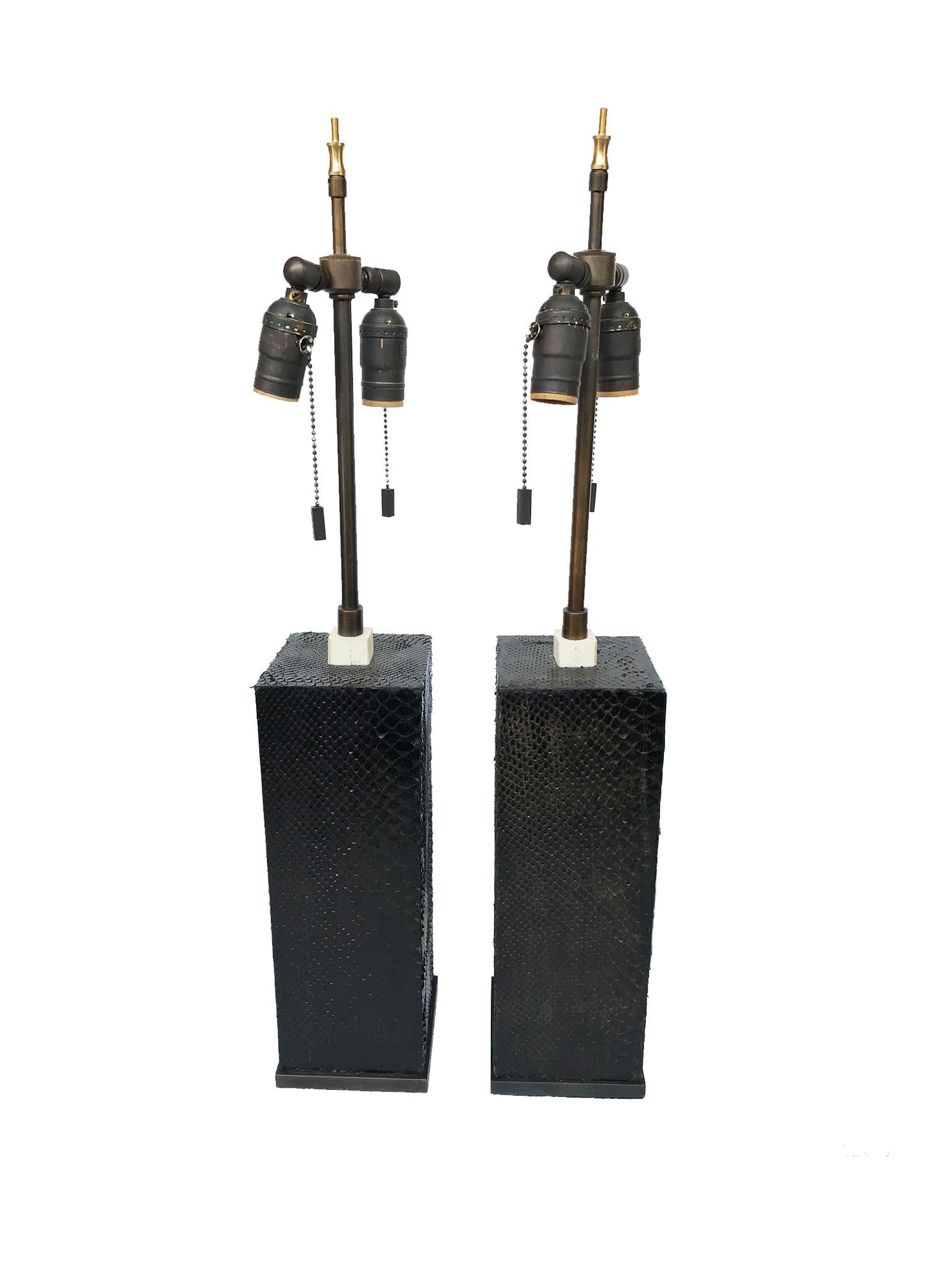 Pair of 1970s Snakeskin Table Lamps in the Style of Karl Springer In Good Condition In New York, NY