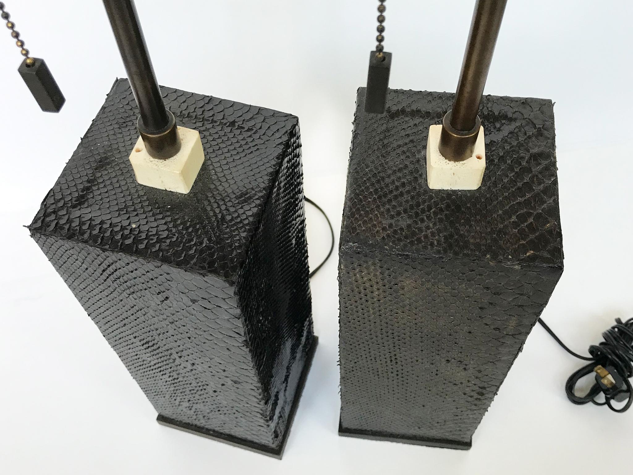 Late 20th Century Pair of 1970s Snakeskin Table Lamps in the Style of Karl Springer