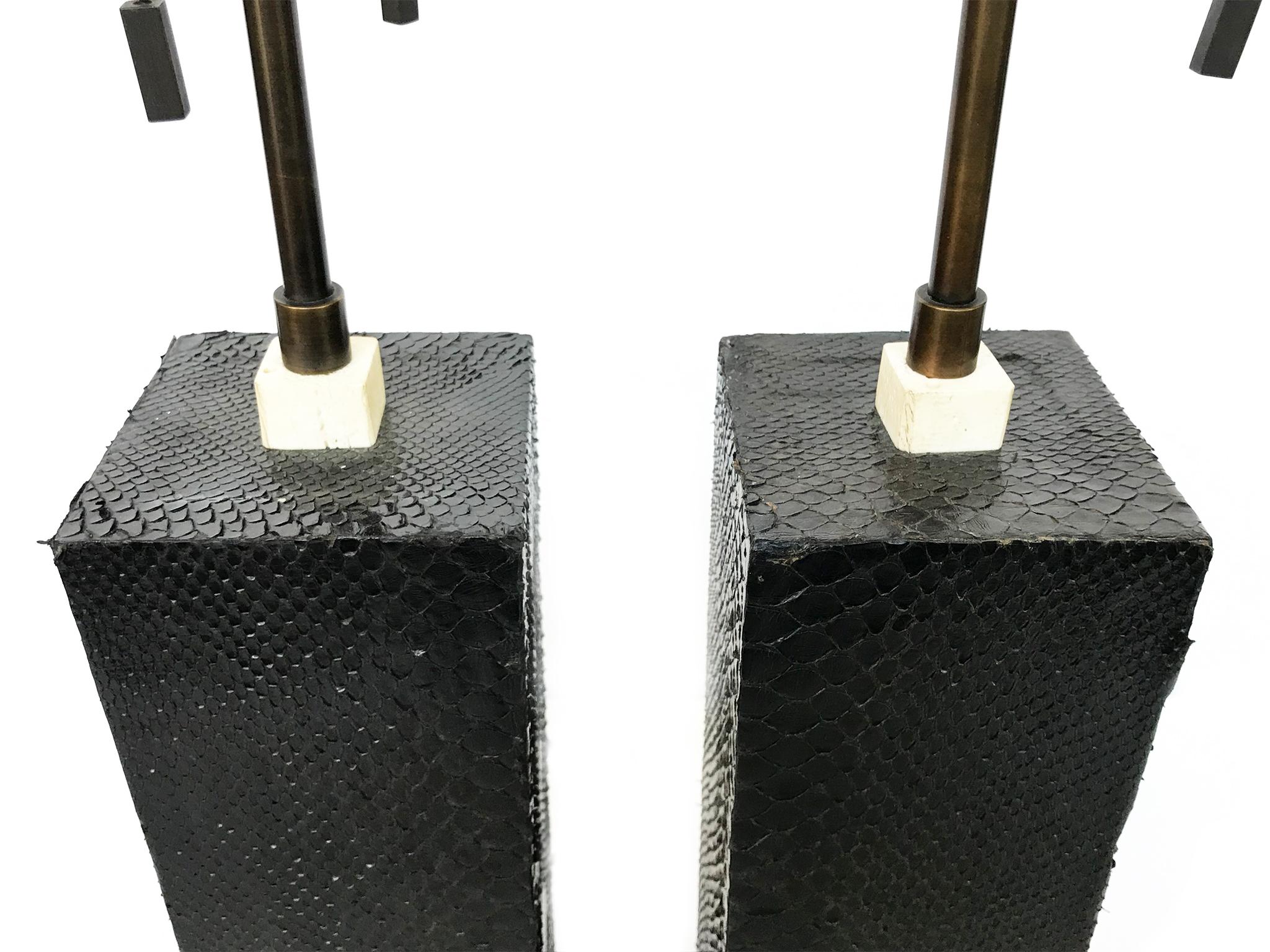 Brass Pair of 1970s Snakeskin Table Lamps in the Style of Karl Springer