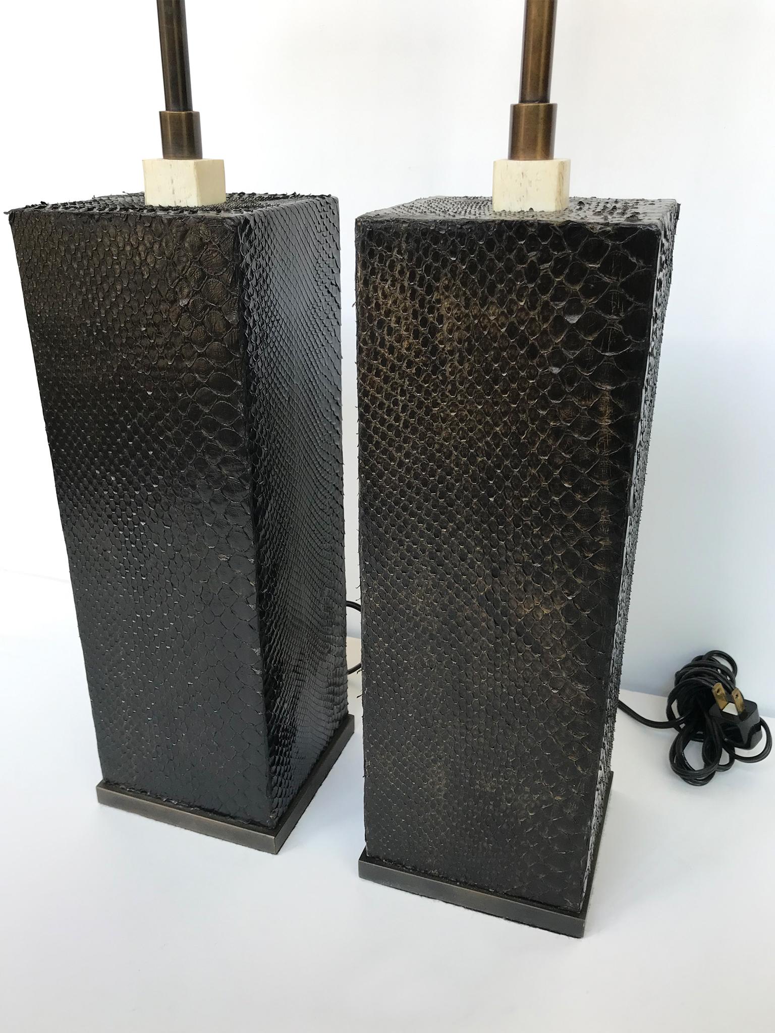 Pair of 1970s Snakeskin Table Lamps in the Style of Karl Springer 1