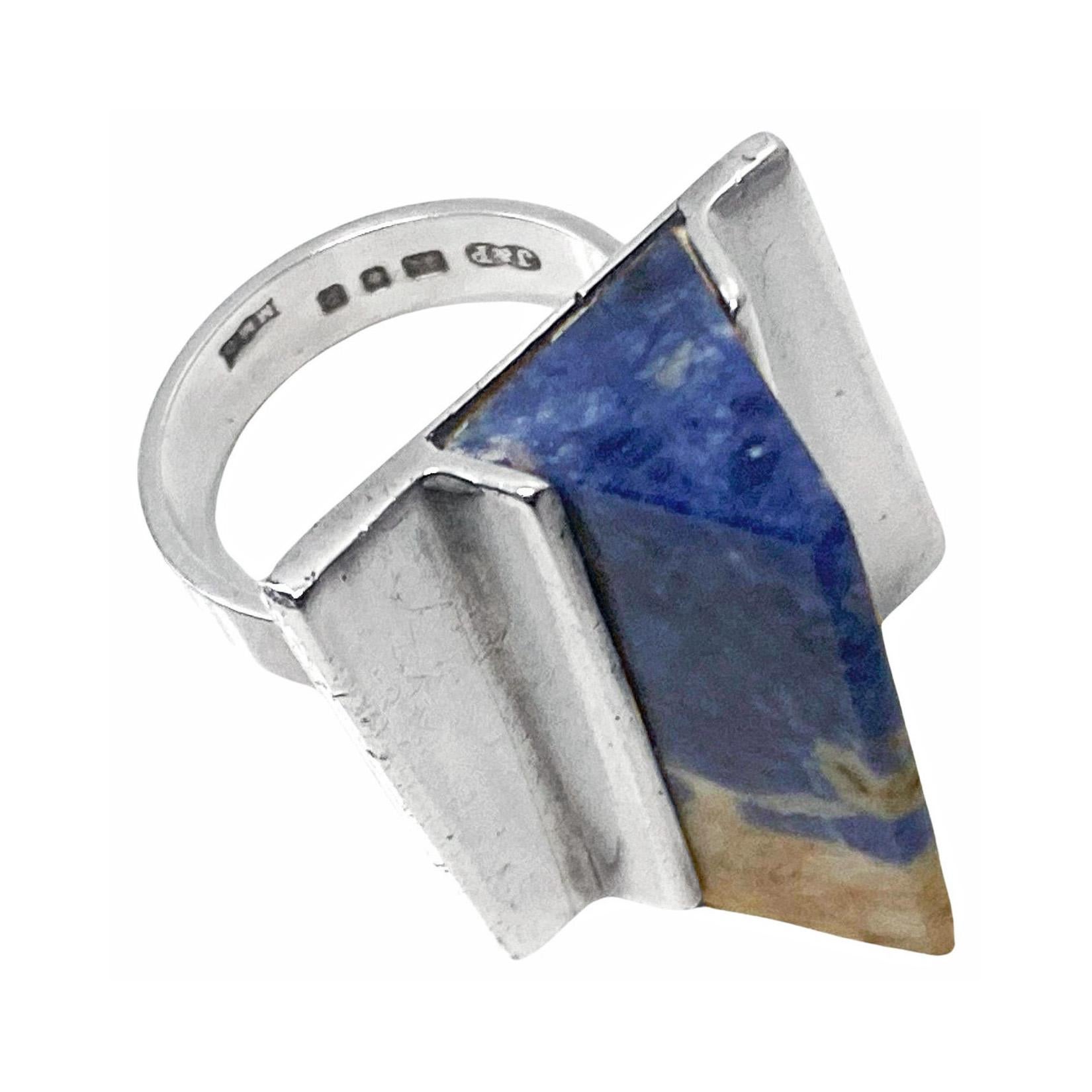 1970’s Sodalite and Sterling Ring. In Good Condition For Sale In Toronto, ON