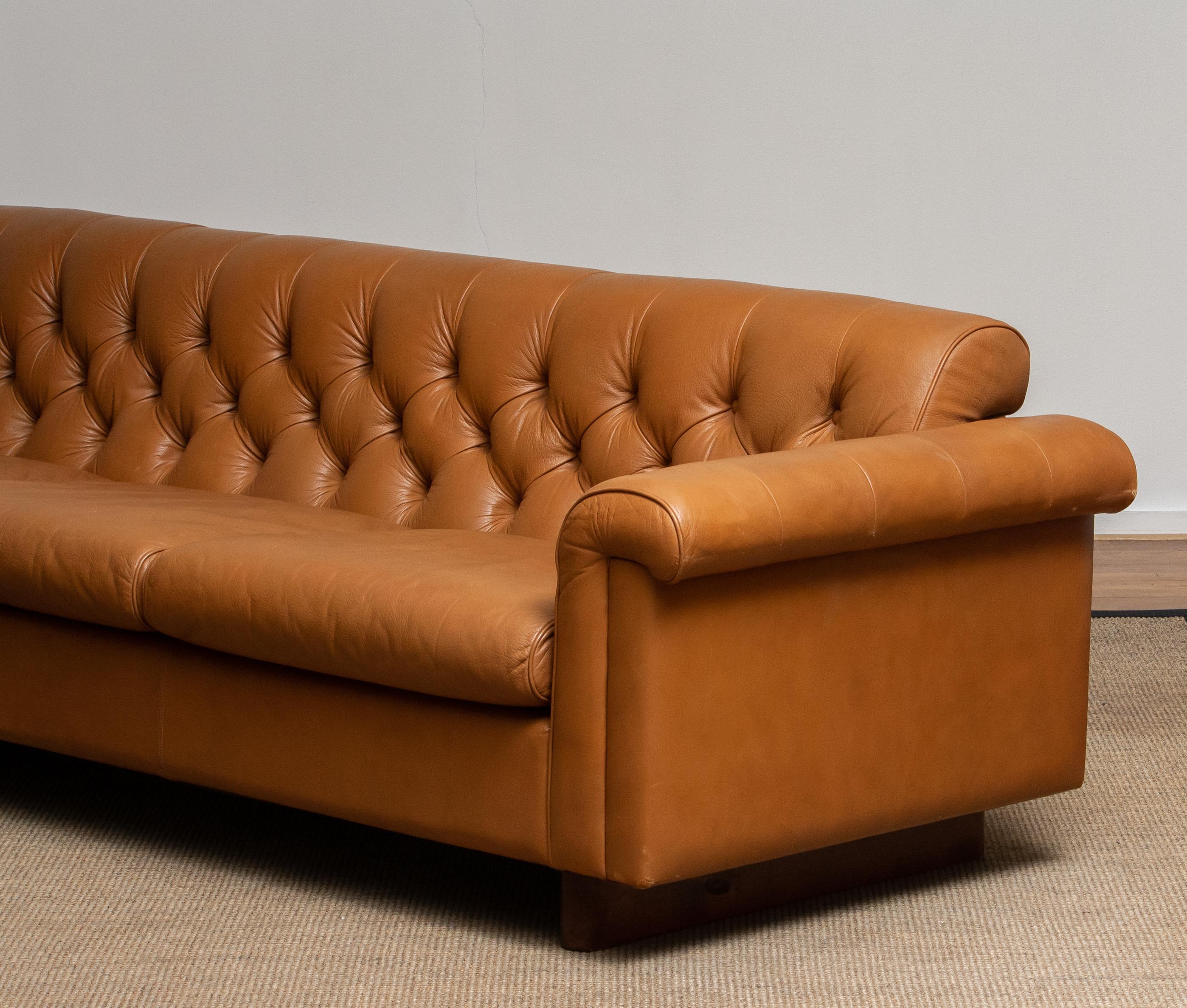 1970's Sofa by Karl Erik Ekselius for JOC Design in Camel Color Tufted Leather 4