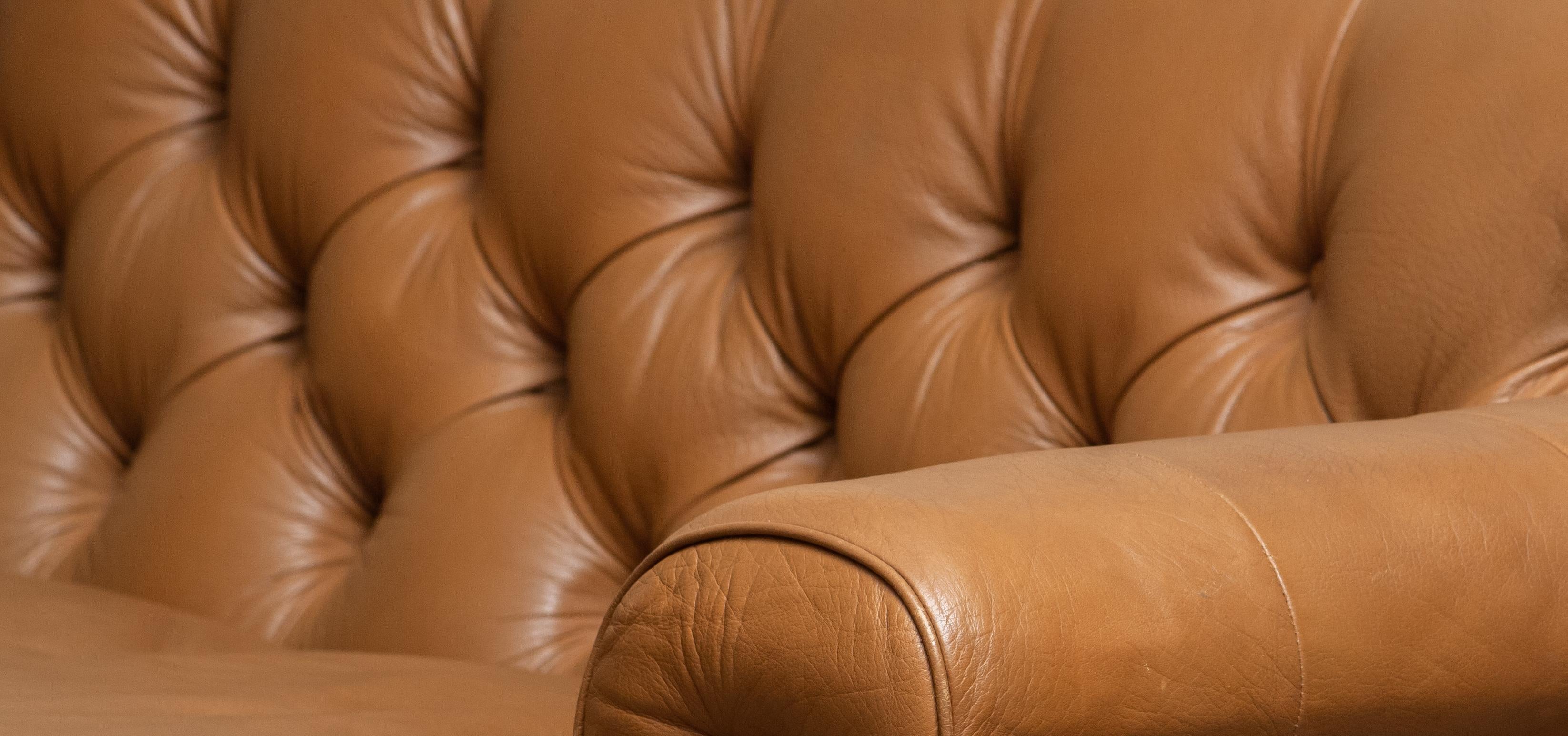 1970's Sofa by Karl Erik Ekselius for JOC Design in Camel Color Tufted Leather 5