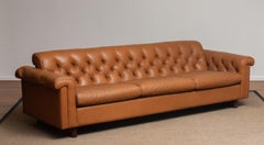1970's Sofa by Karl Erik Ekselius for JOC Design in Camel Color Tufted Leather