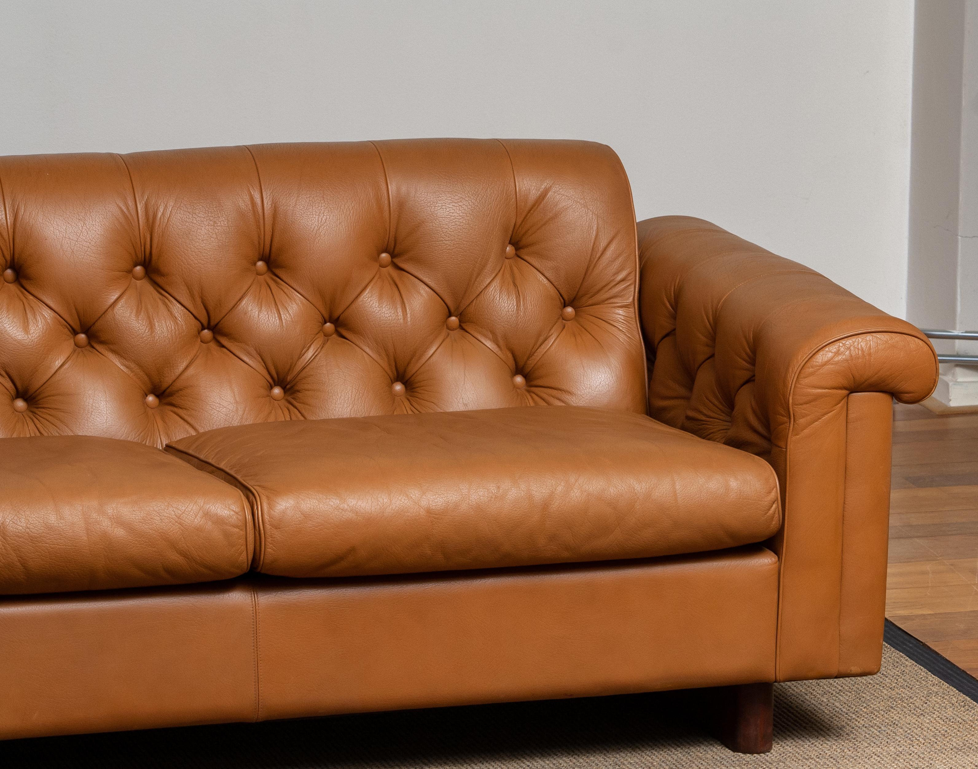 Swedish 1970's Sofa by Karl Erik Ekselius for JOC Design in Camel Color Tufted Leather