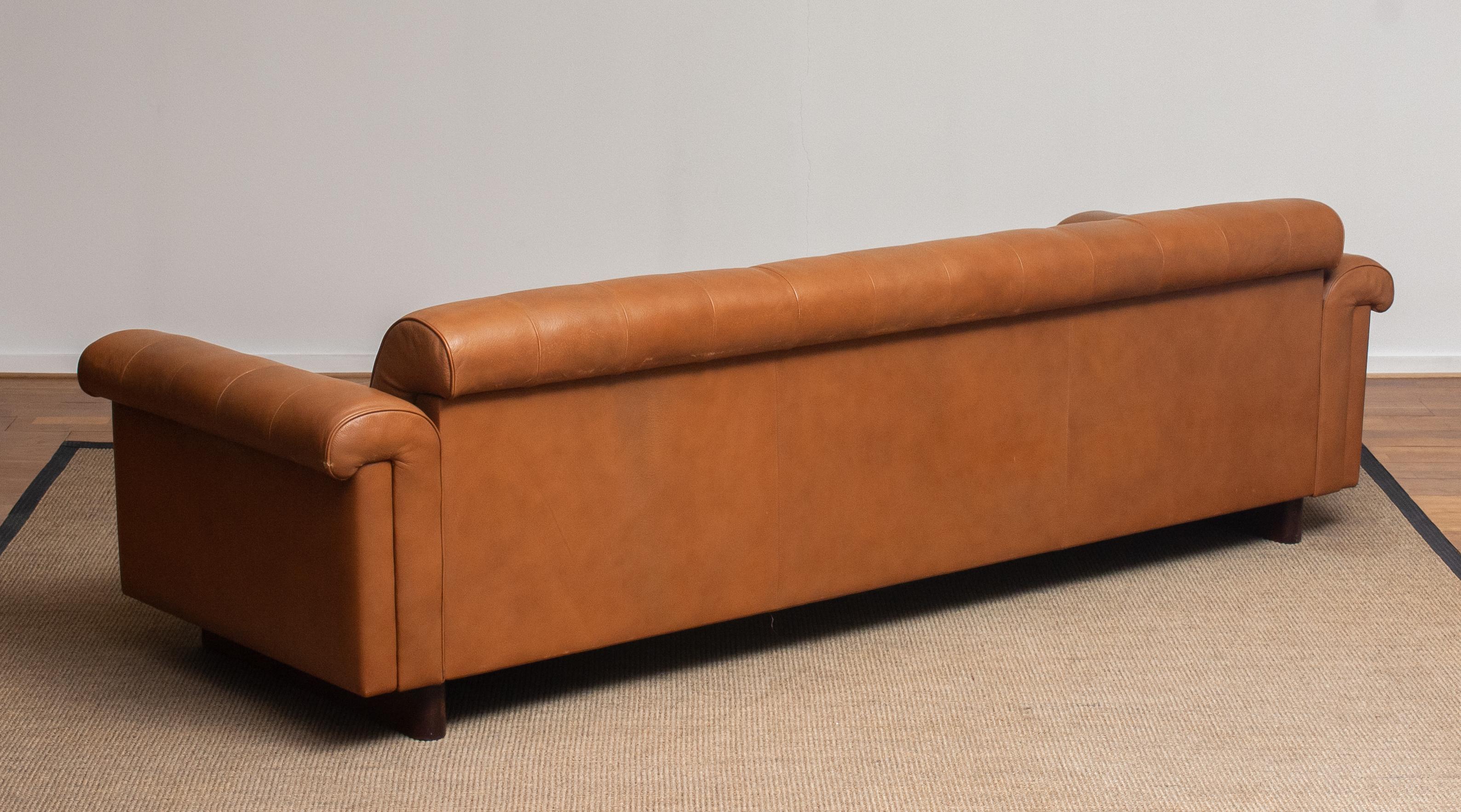 1970's Sofa by Karl Erik Ekselius for JOC Design in Camel Color Tufted Leather In Good Condition In Silvolde, Gelderland