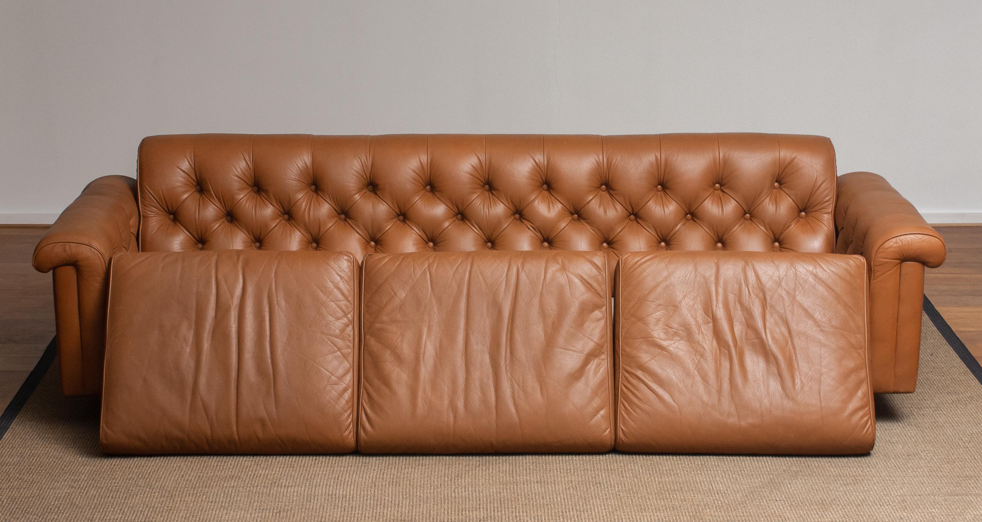 Late 20th Century 1970's Sofa by Karl Erik Ekselius for JOC Design in Camel Color Tufted Leather