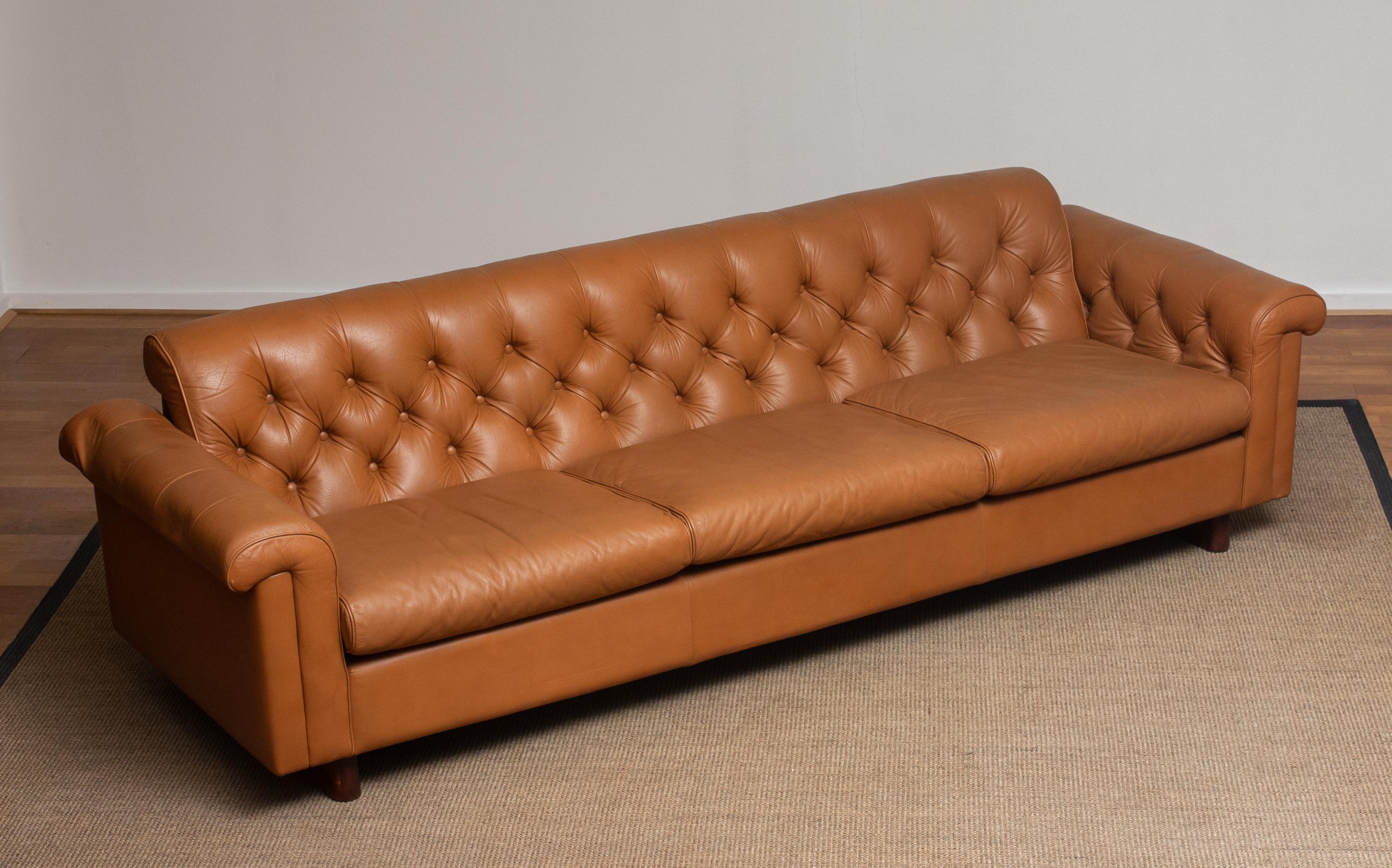 1970's Sofa by Karl Erik Ekselius for JOC Design in Camel Color Tufted Leather 1
