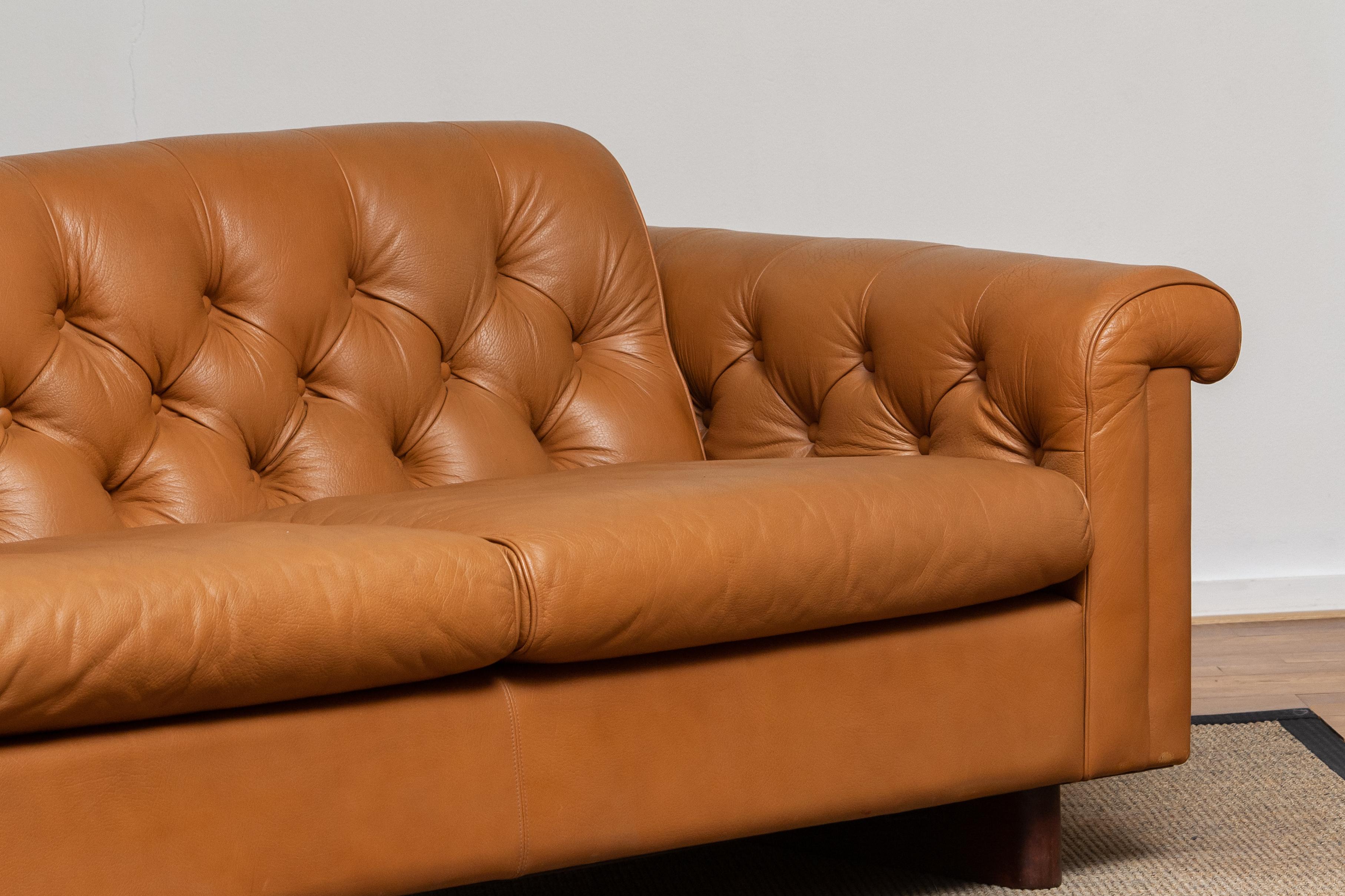 1970's Sofa by Karl Erik Ekselius for Joc Design in Camel Color Tufted Leather 2