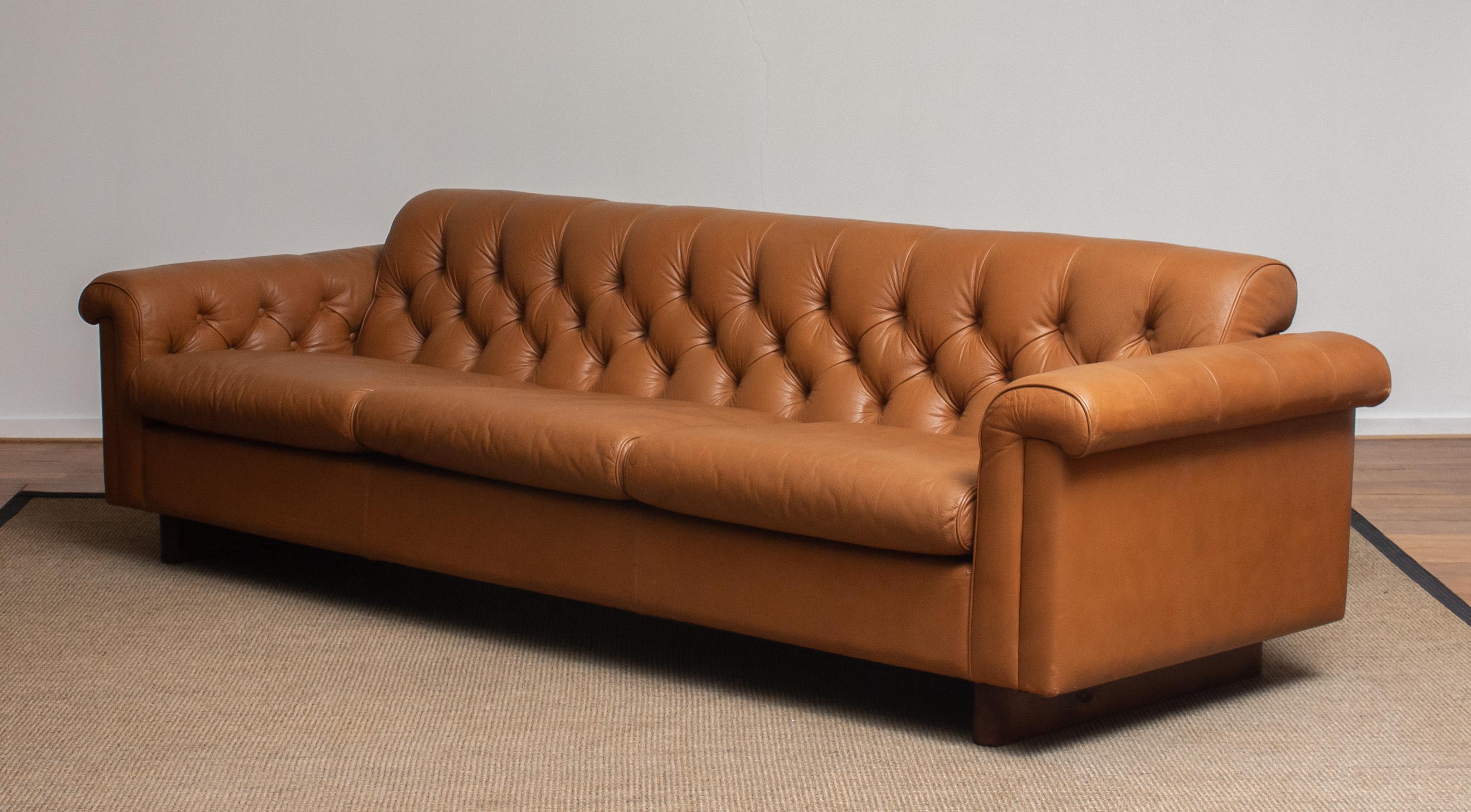 1970's Sofa by Karl Erik Ekselius for JOC Design in Camel Color Tufted Leather 3