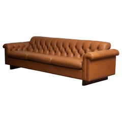 1970's Sofa by Karl Erik Ekselius for JOC Design in Camel Color Tufted Leather