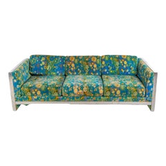 1970s Sofa Set with Jack Lenor Larsen Cotton Velvet Fabric and Chrome Trim