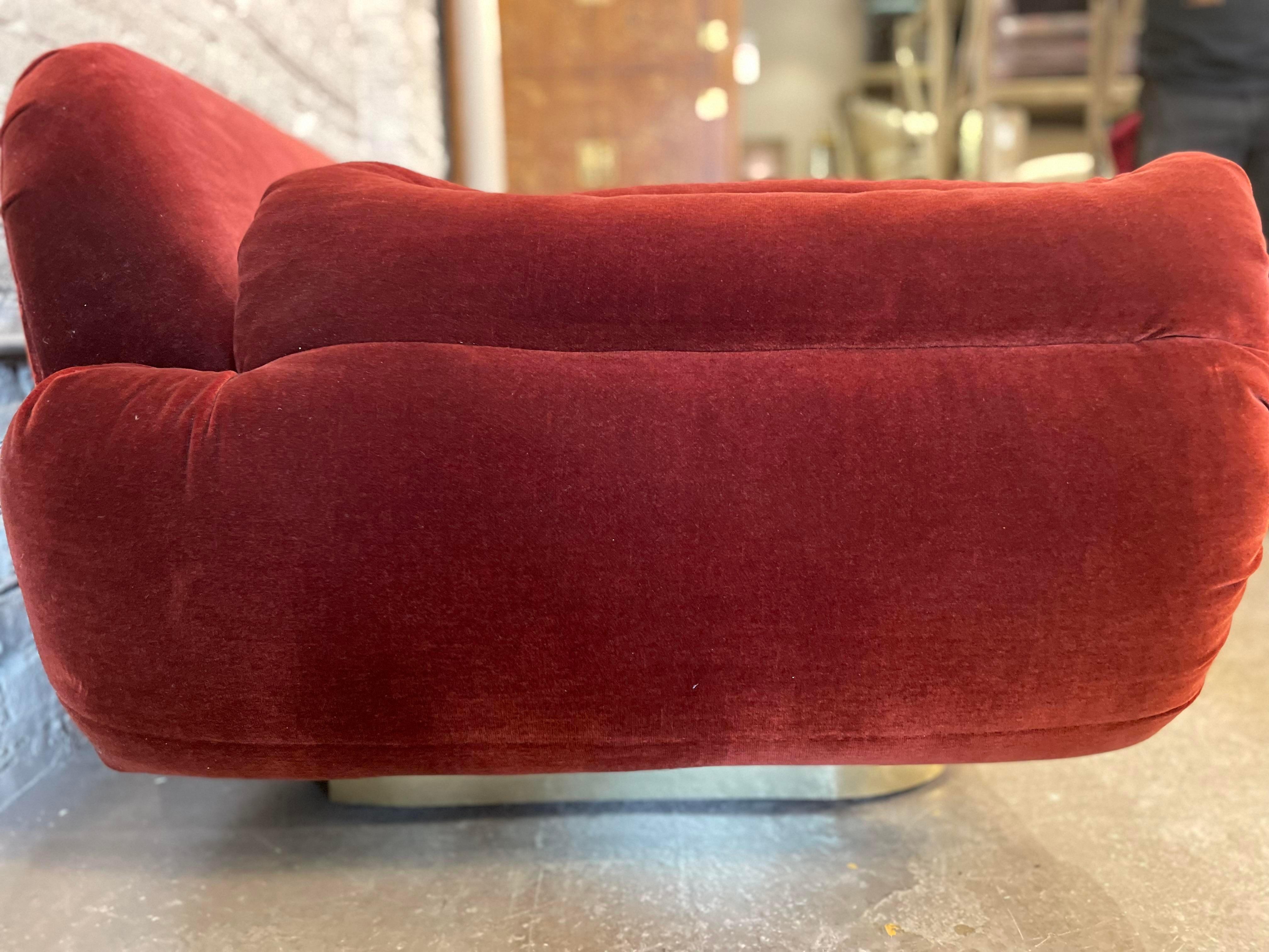 1970s Sofa With Curved Arm and Brass Plinth Base 4