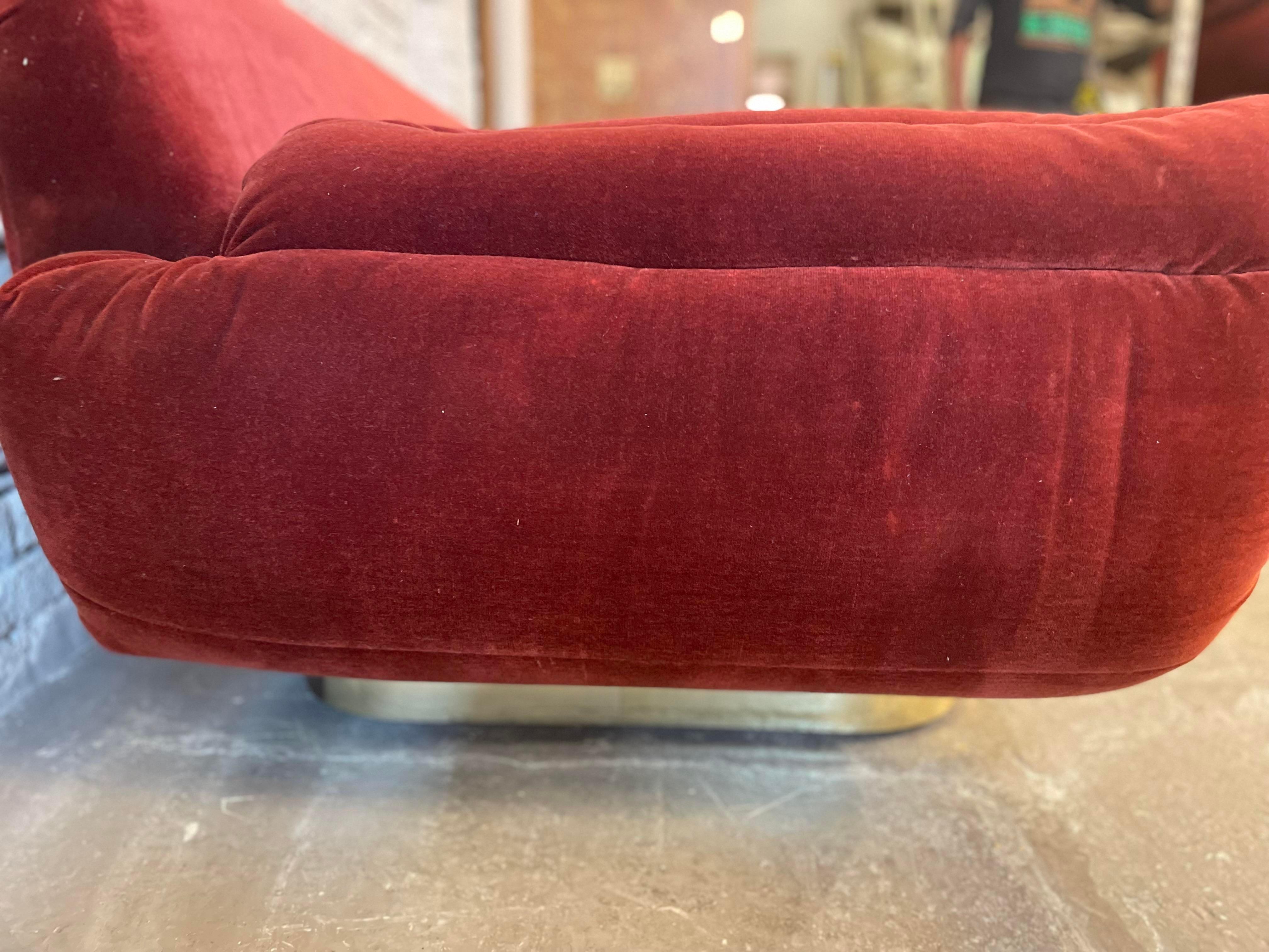 Post-Modern 1970s Sofa With Curved Arm and Brass Plinth Base