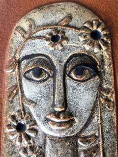 1970s Soholm Stentoj Danish Modernist Woman with Flowers in Hair Ceramic Plaque