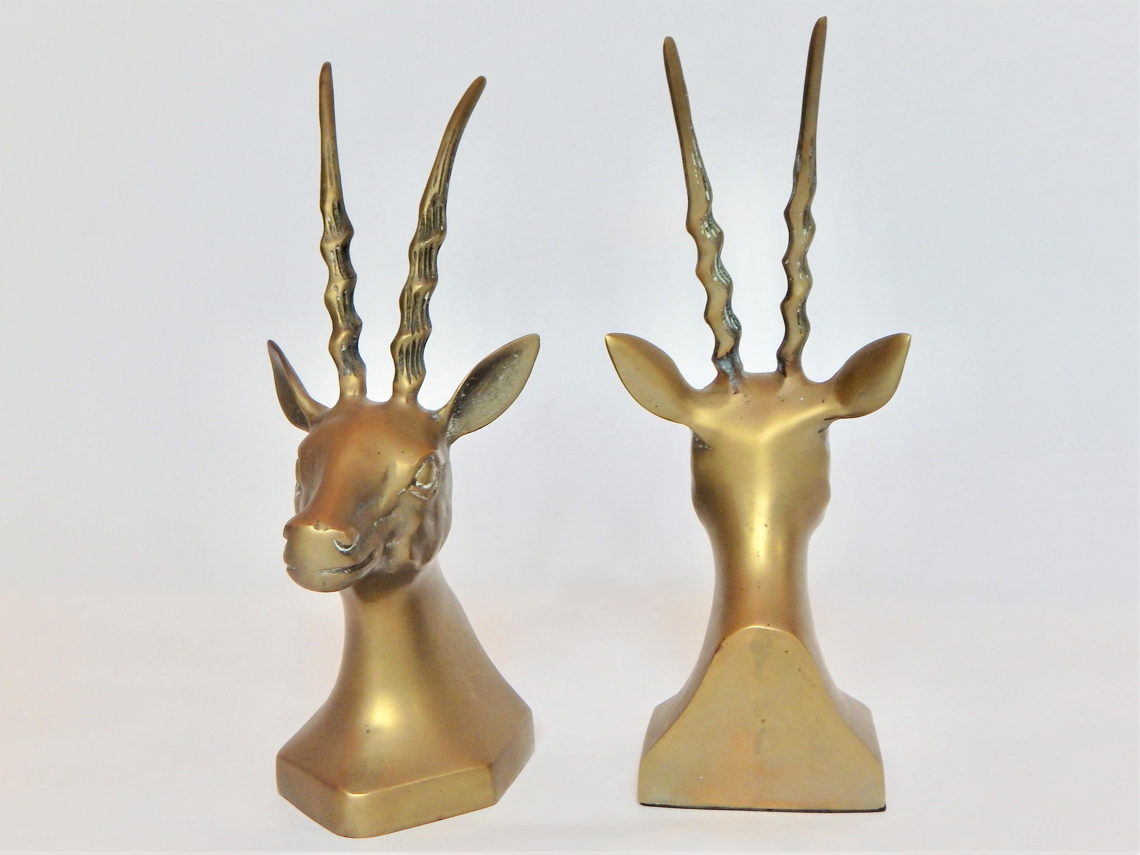 1970s Solid Brass Antelopes Bookends In Good Condition In New York, NY