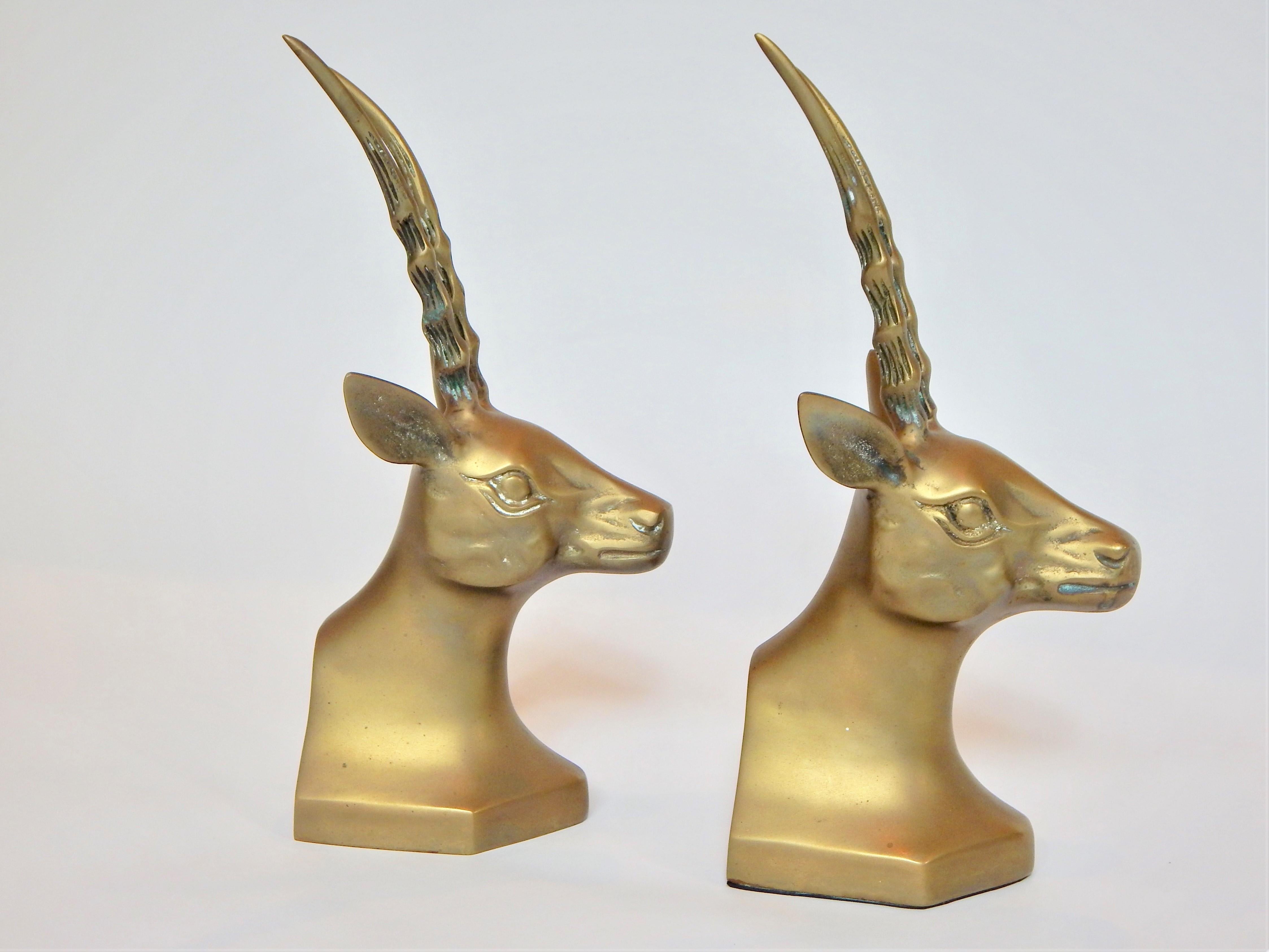 20th Century 1970s Solid Brass Antelopes Bookends