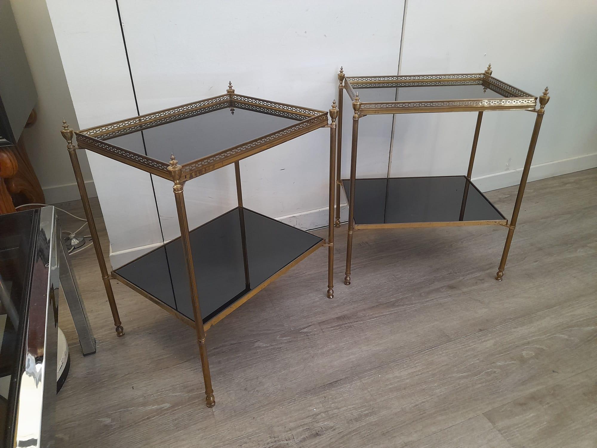20th Century 1970s Solid Brass Black Glasses Shelves Attributed to Maison Jansen Two Tables