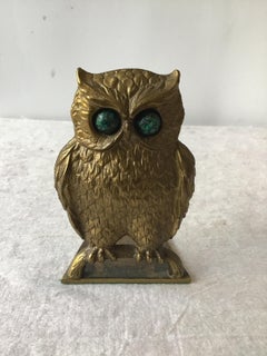 1970s Israeli Solid Brass Owl  Bookends with Stone Eyes