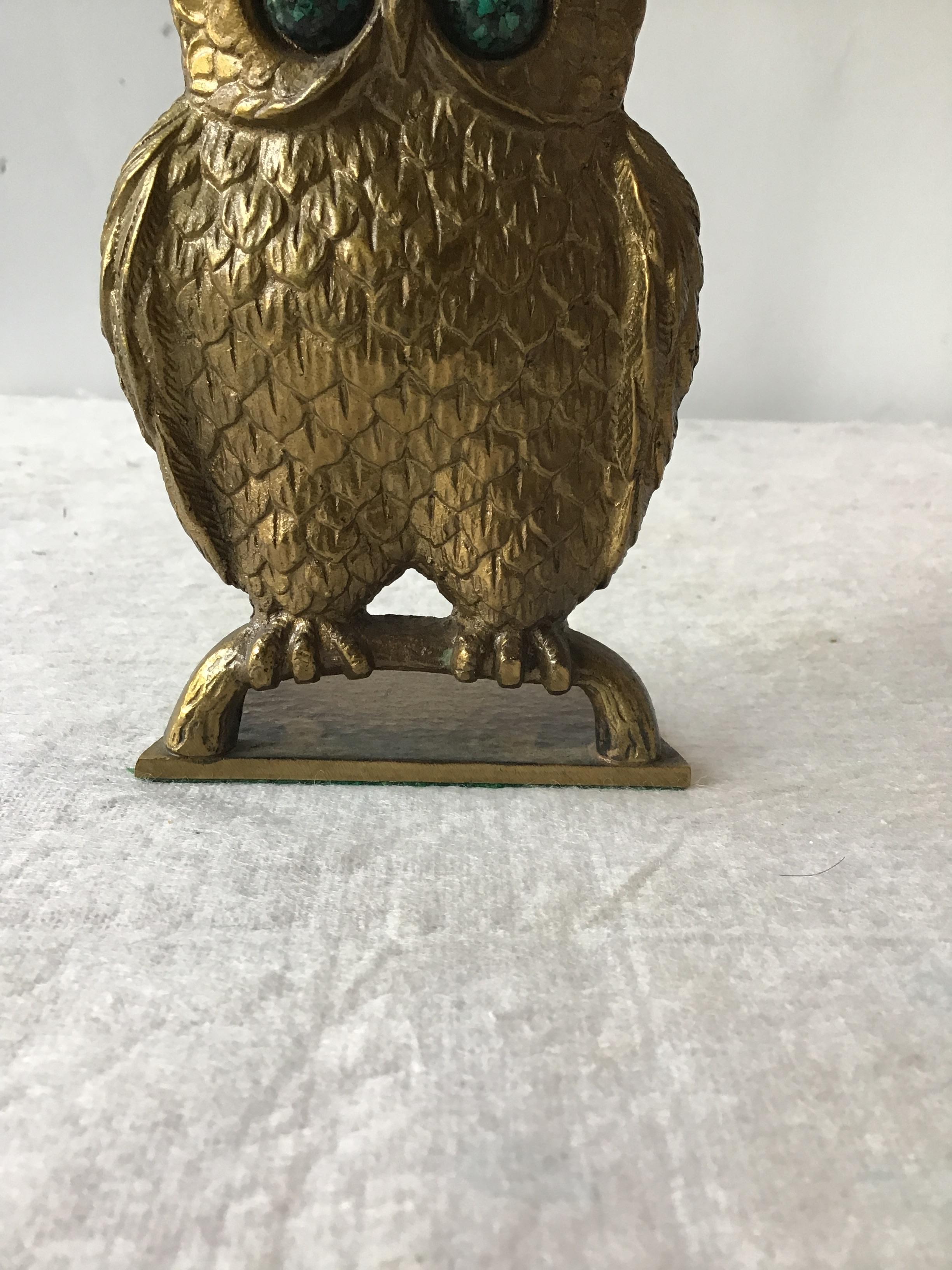 1970s Israeli Solid Brass Owl  Bookends with Stone Eyes In Good Condition In Tarrytown, NY