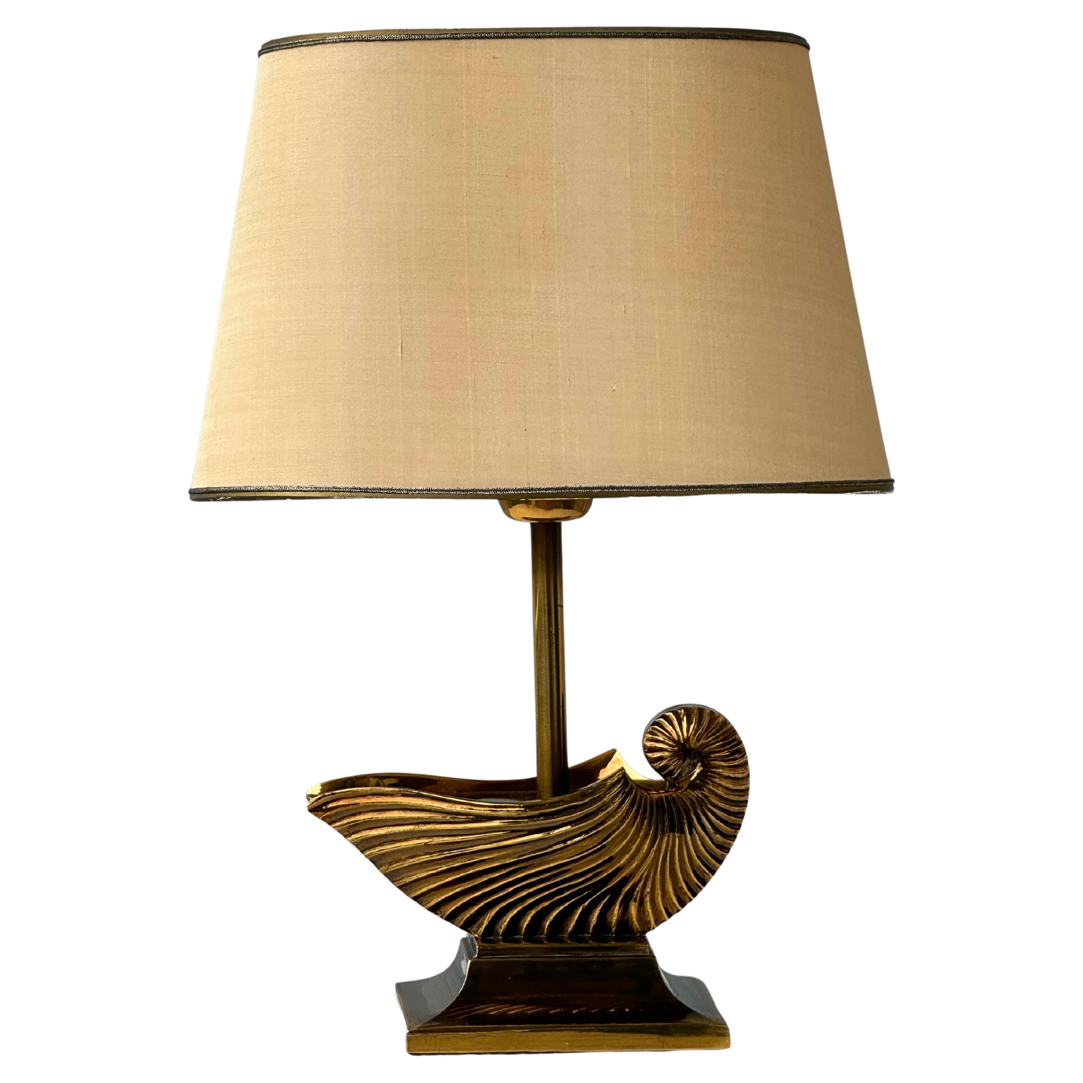 1970er Jahre Coquillage Muschel-Tischlampe aus massivem Messing von DEKNUDT Belgien Modell 3742/1