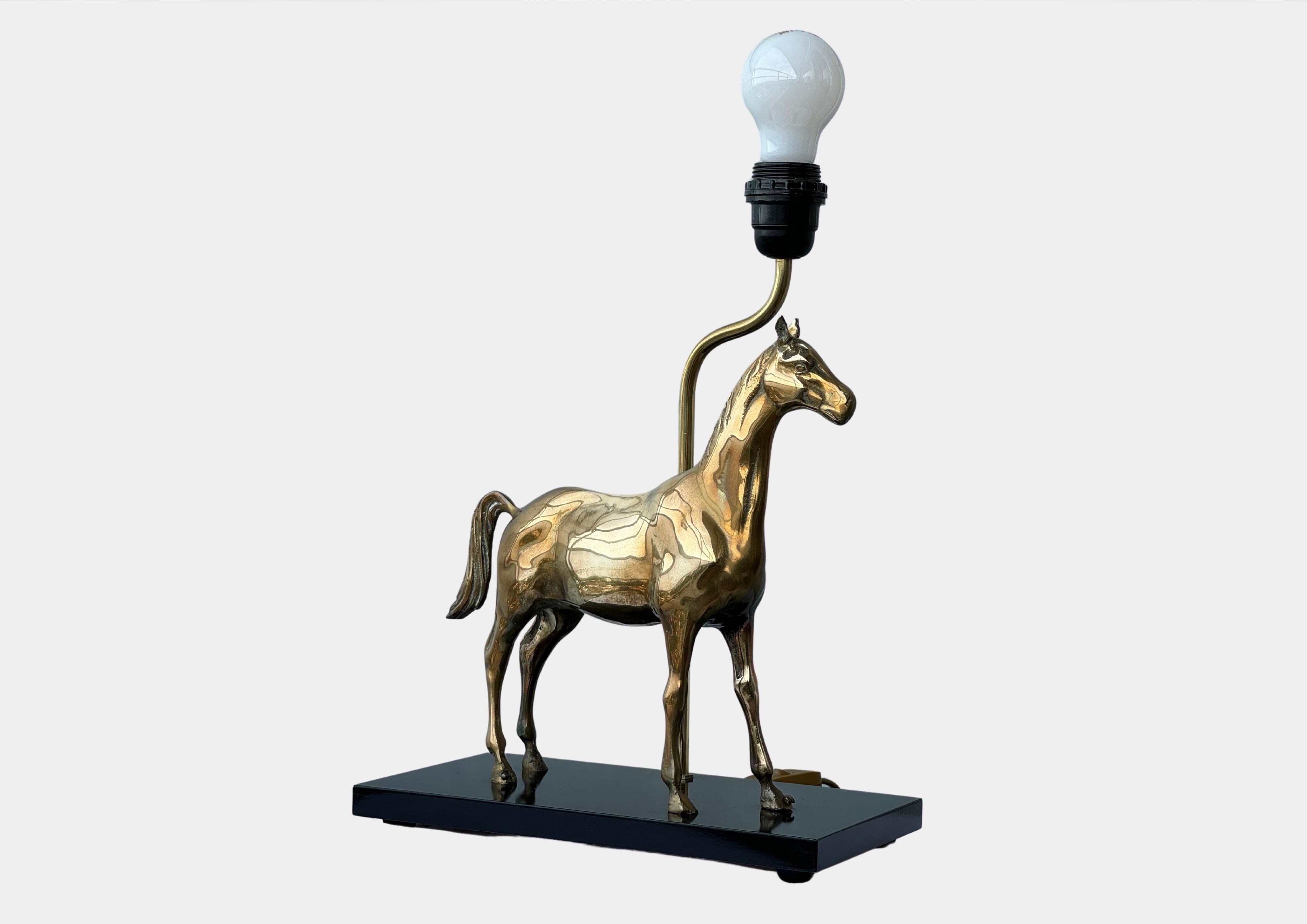 Hollywood Regency 1970s Solid Brass Horse Table lamp by DEKNUDT Belgium For Sale