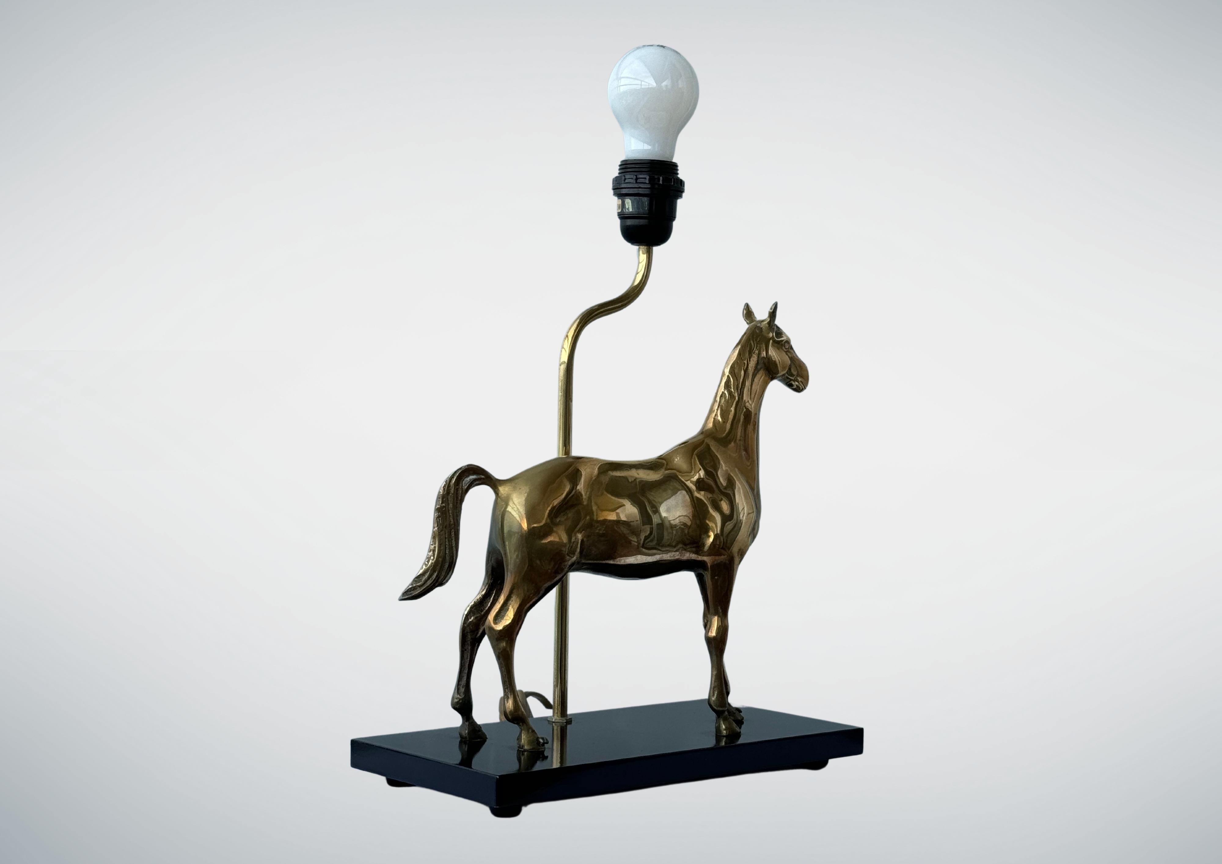Belgian 1970s Solid Brass Horse Table lamp by DEKNUDT Belgium For Sale