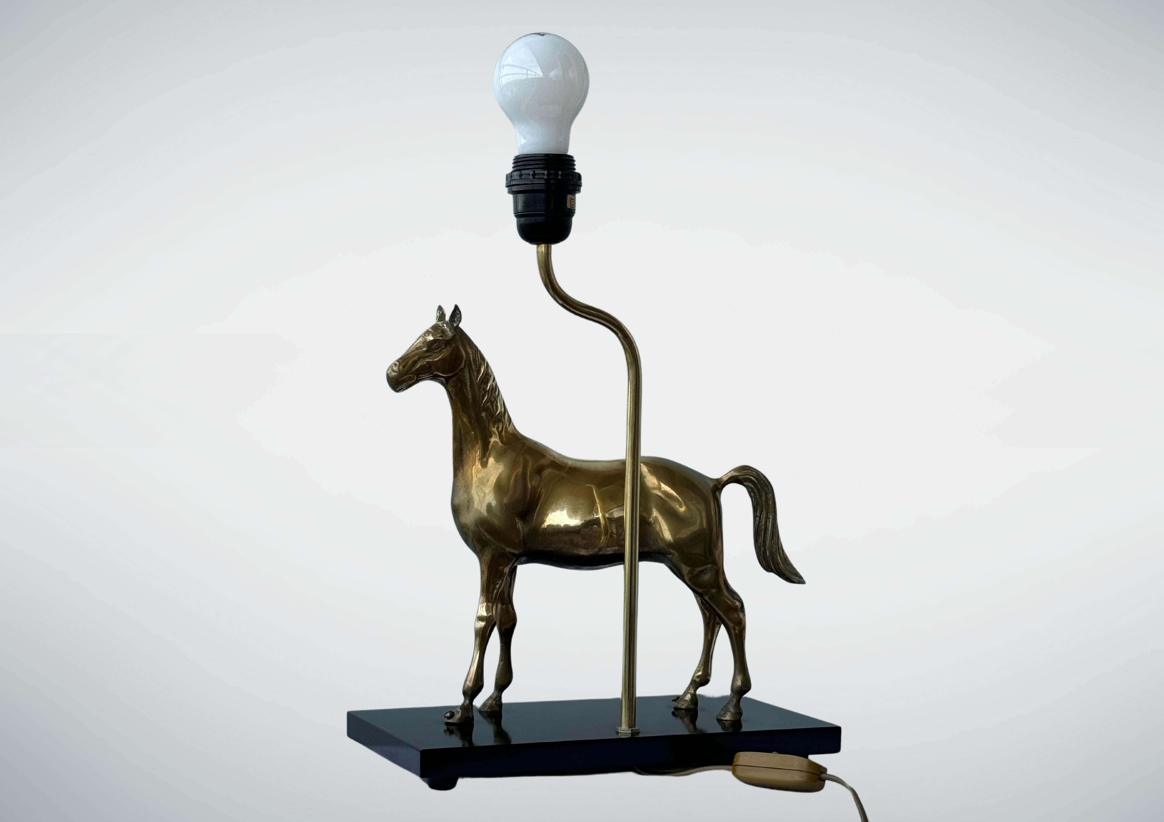 Cast 1970s Solid Brass Horse Table lamp by DEKNUDT Belgium For Sale