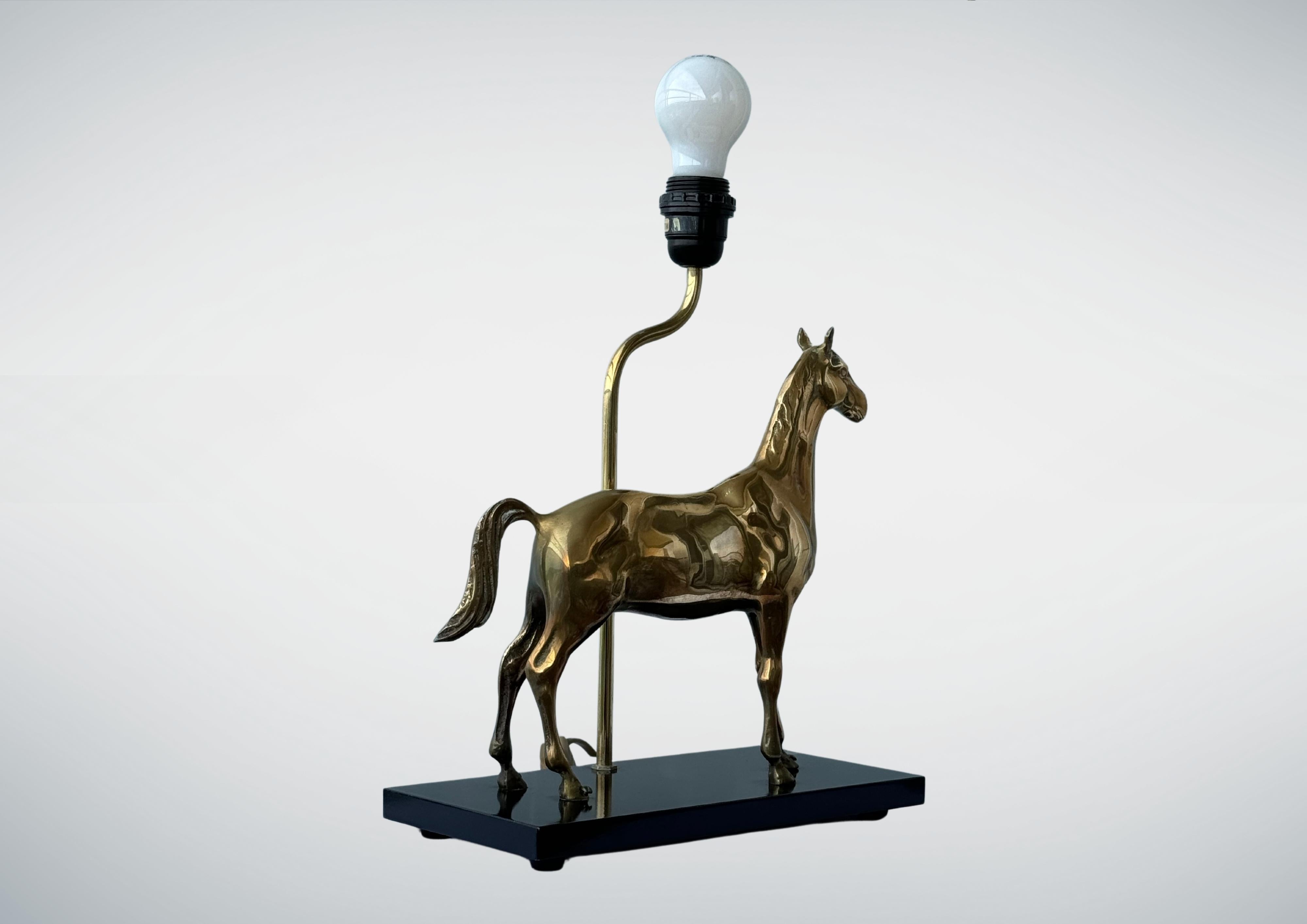 1970s Solid Brass Horse Table lamp by DEKNUDT Belgium In Fair Condition For Sale In Torquay, GB
