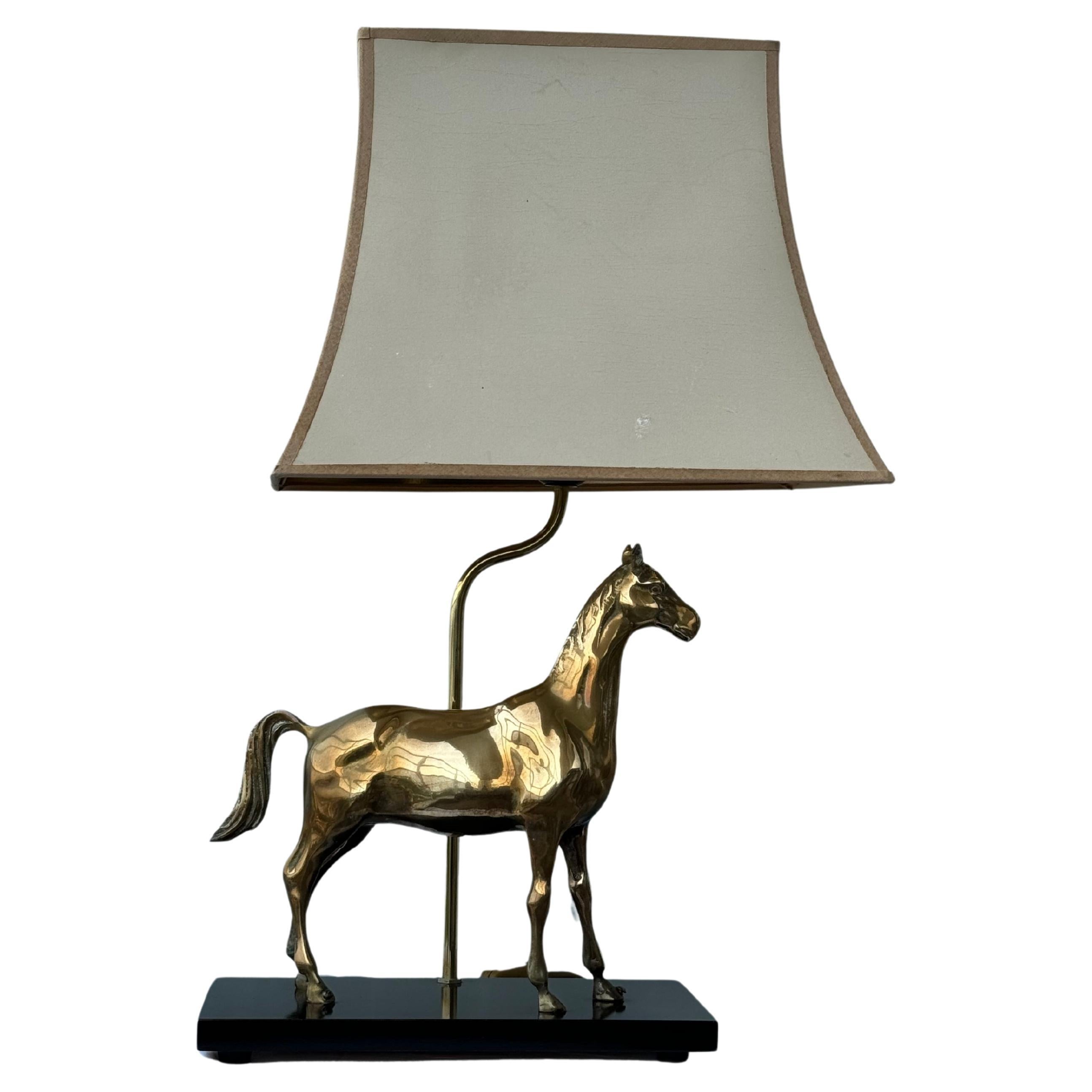 1970s Solid Brass Horse Table lamp by DEKNUDT Belgium For Sale