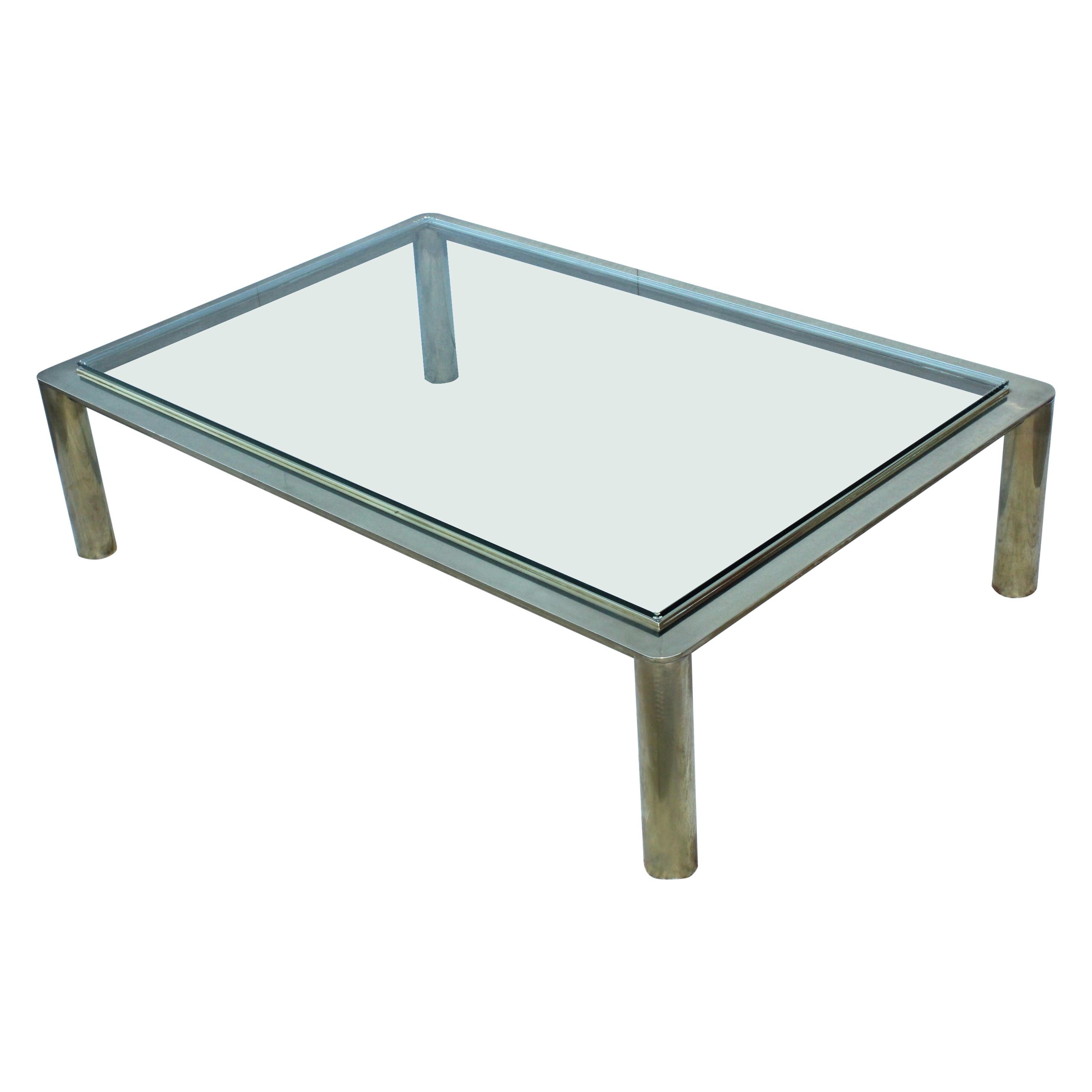 Large French Lacquered and Solid Brass Coffee Table, circa 1970 For