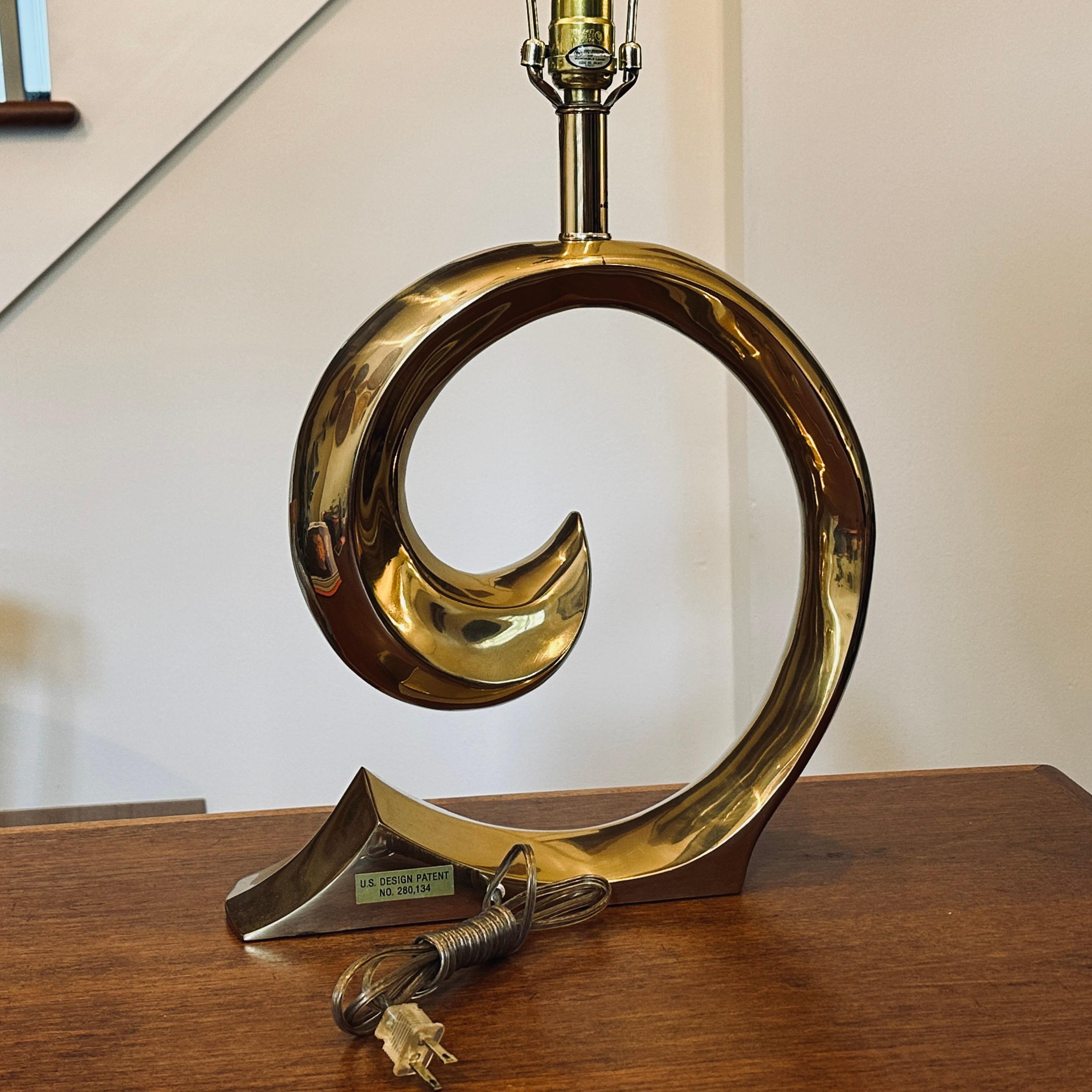 American 1970s Solid Brass Swoosh Wave 'Pierre Cardin' Table Lamp by Erwin Lambeth For Sale
