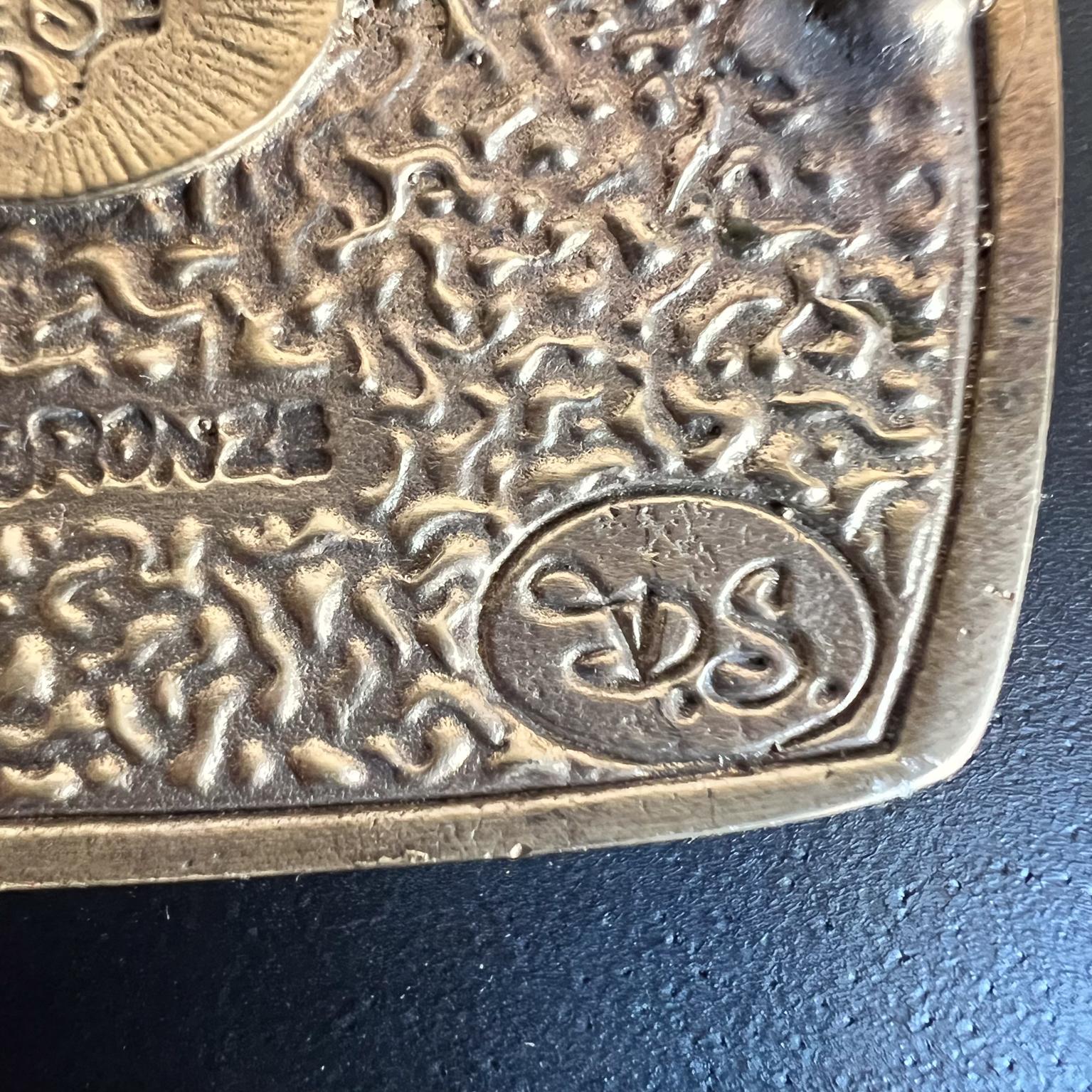 1970s Solid Bronze Belt Buckle Wood Abalone Inlay For Sale 4