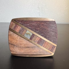 Mid-Century Modern Solid Bronze Belt Buckle Wood Abalone Inlay Cowboy