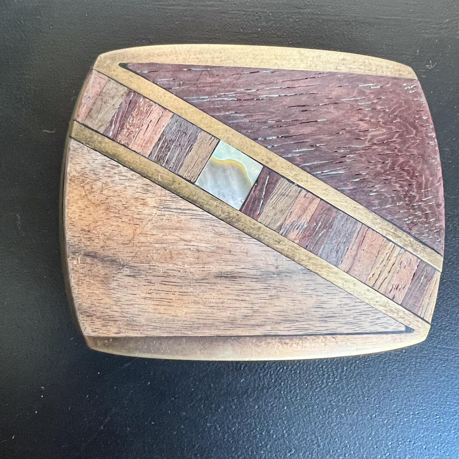 Mid-Century Modern 1970s Solid Bronze Belt Buckle Wood Abalone Inlay For Sale