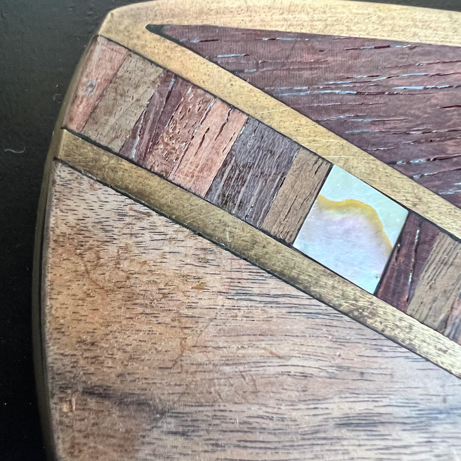 1970s Solid Bronze Belt Buckle Wood Abalone Inlay In Good Condition For Sale In Chula Vista, CA