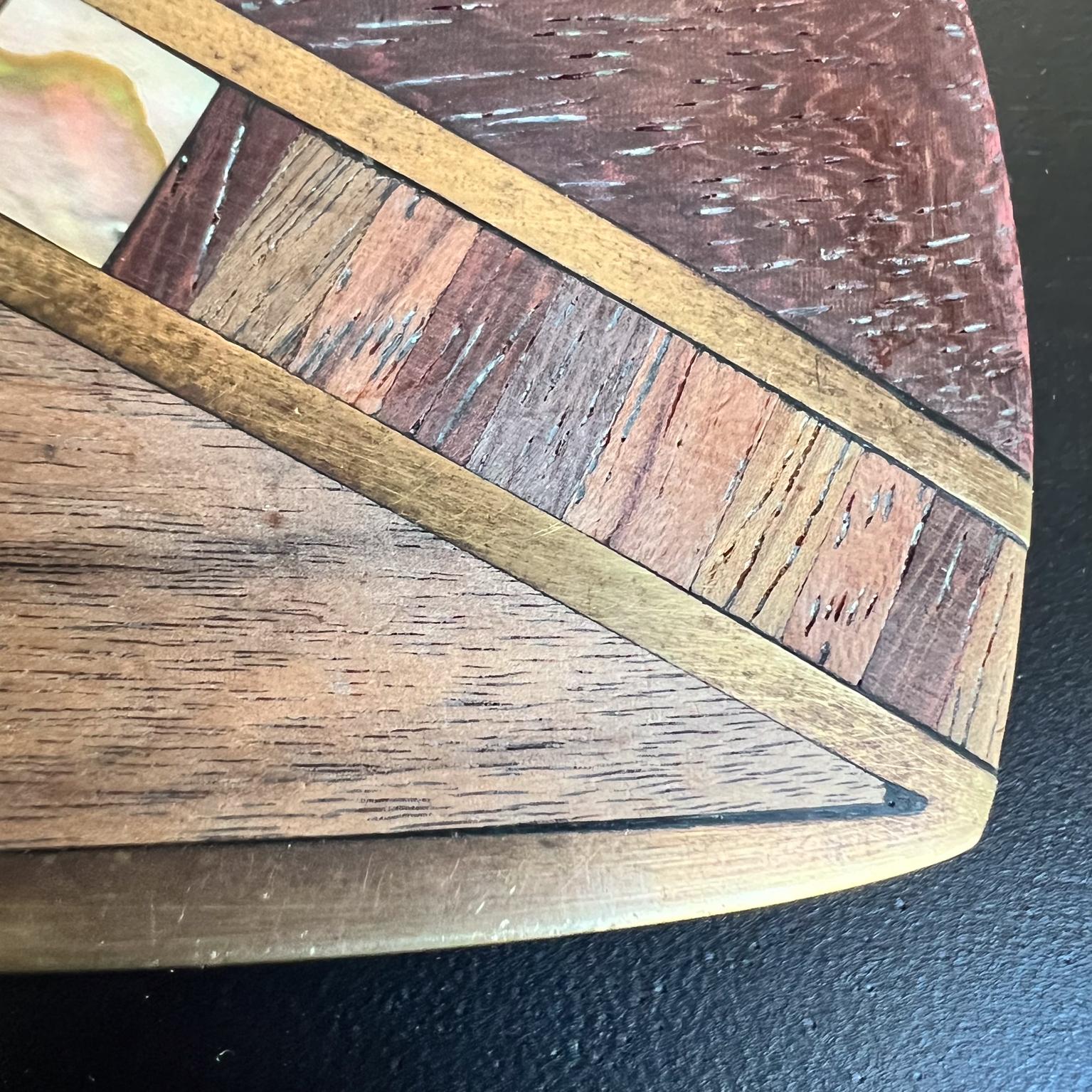 20th Century 1970s Solid Bronze Belt Buckle Wood Abalone Inlay For Sale
