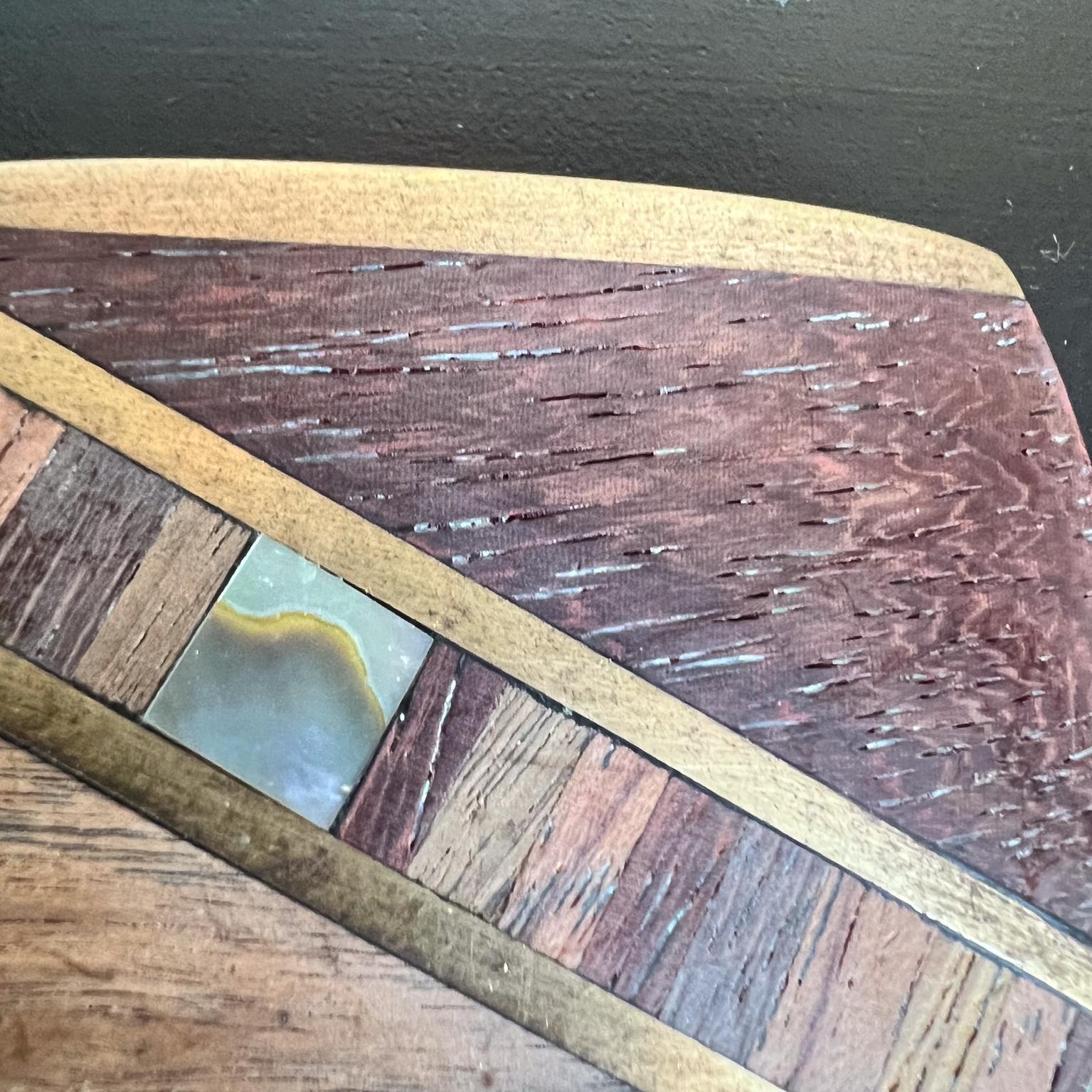 Brass 1970s Solid Bronze Belt Buckle Wood Abalone Inlay For Sale